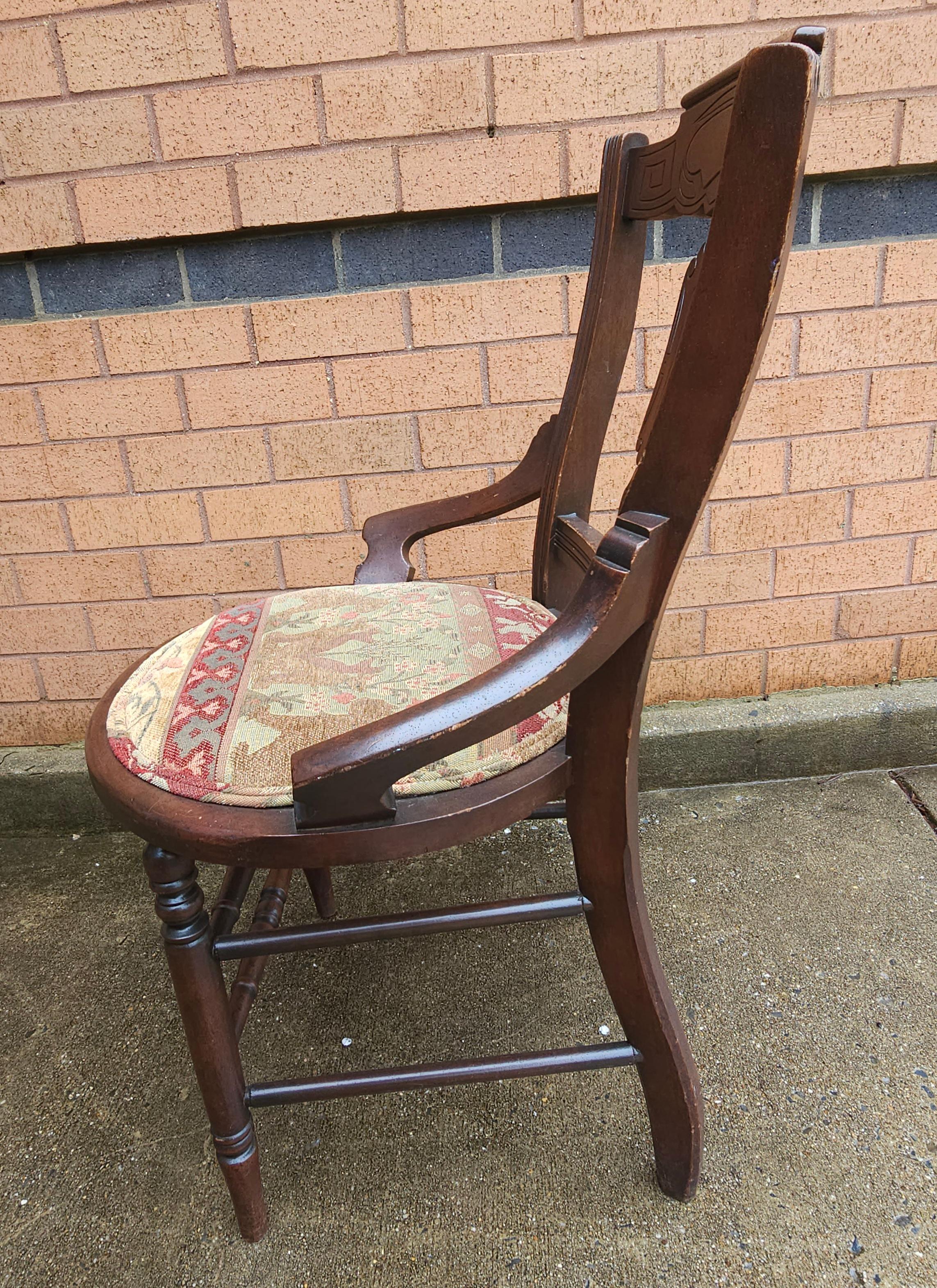 Late 19th Century Victorian Walnut and Tapestry Upholstered Seat Side Chair in great antique condition. Measures 21