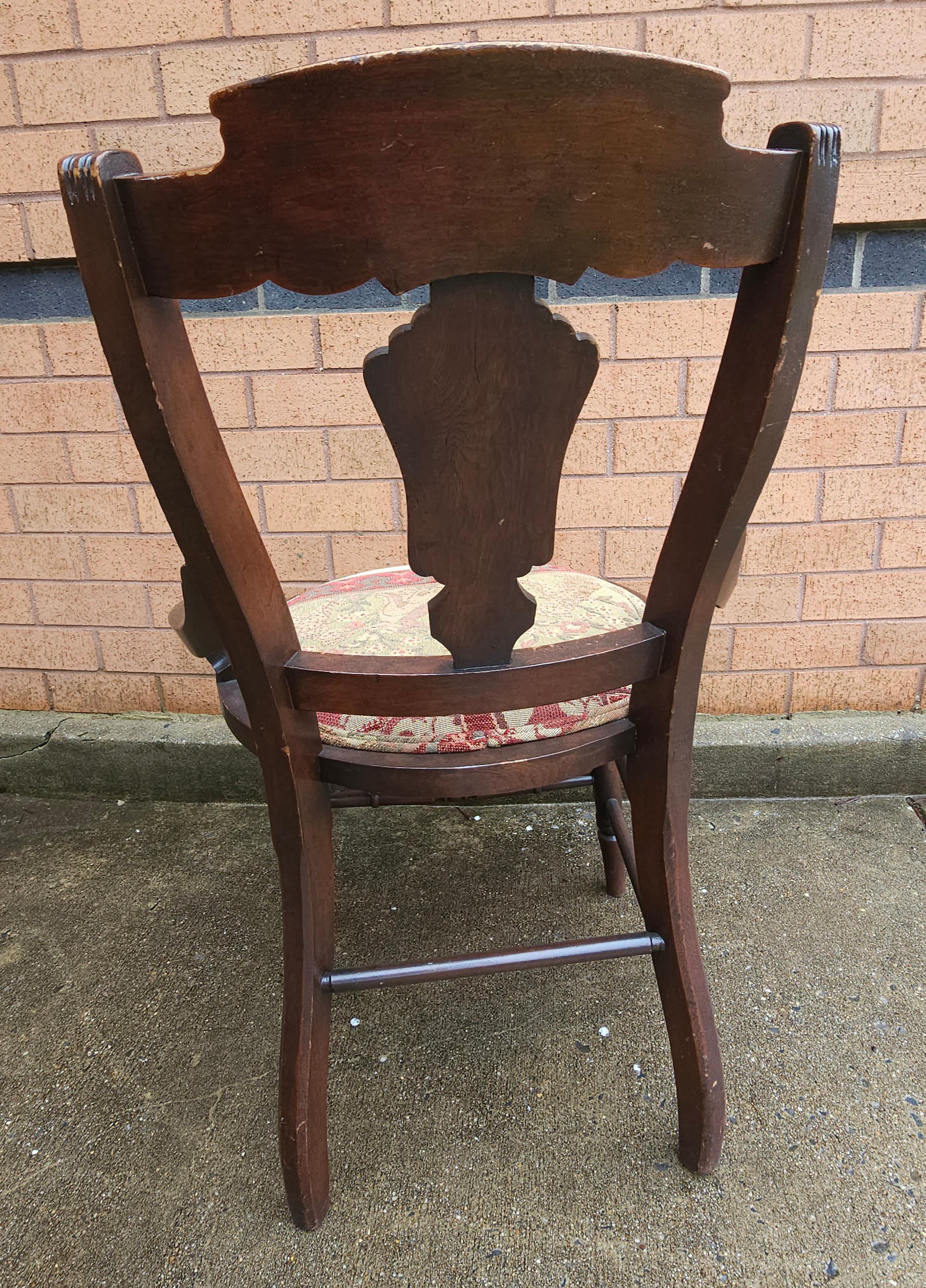 Upholstery Late  19th C. Victorian Walnut and Tapestry Upholstered Seat Side Chair For Sale
