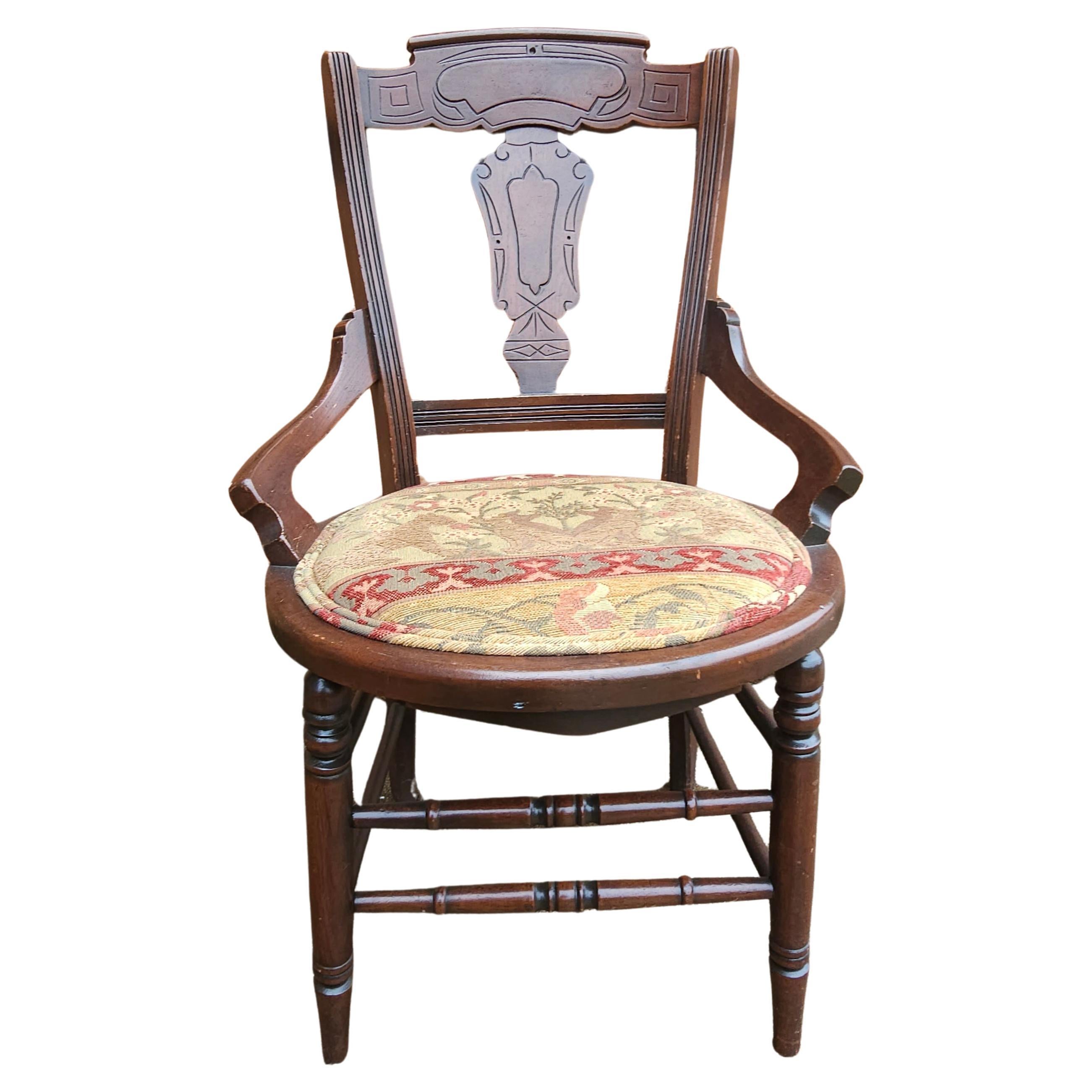 Late  19th C. Victorian Walnut and Tapestry Upholstered Seat Side Chair For Sale