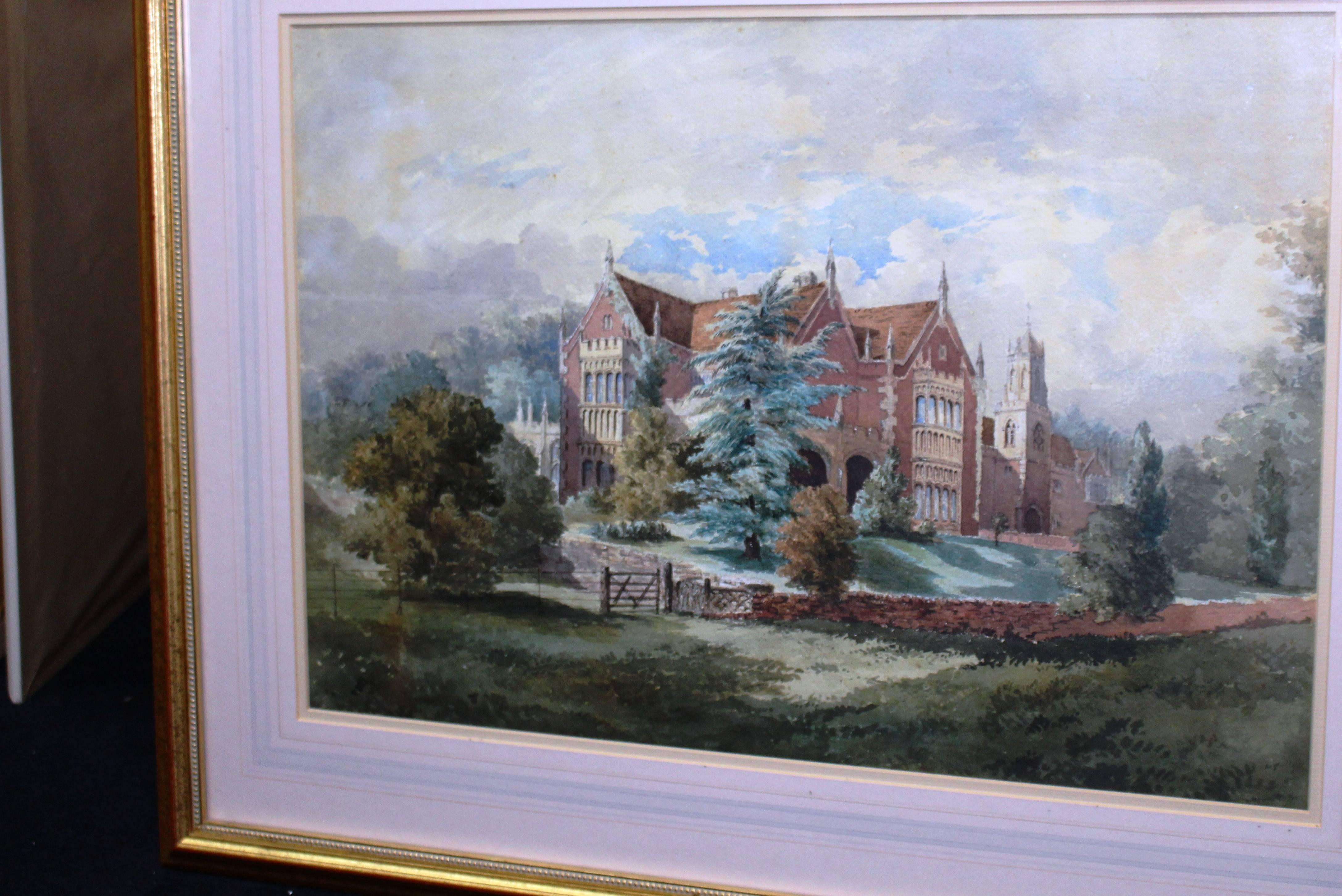 Late 19th Century Watercolor of an English Stately Home In Good Condition For Sale In Worcester, Worcestershire