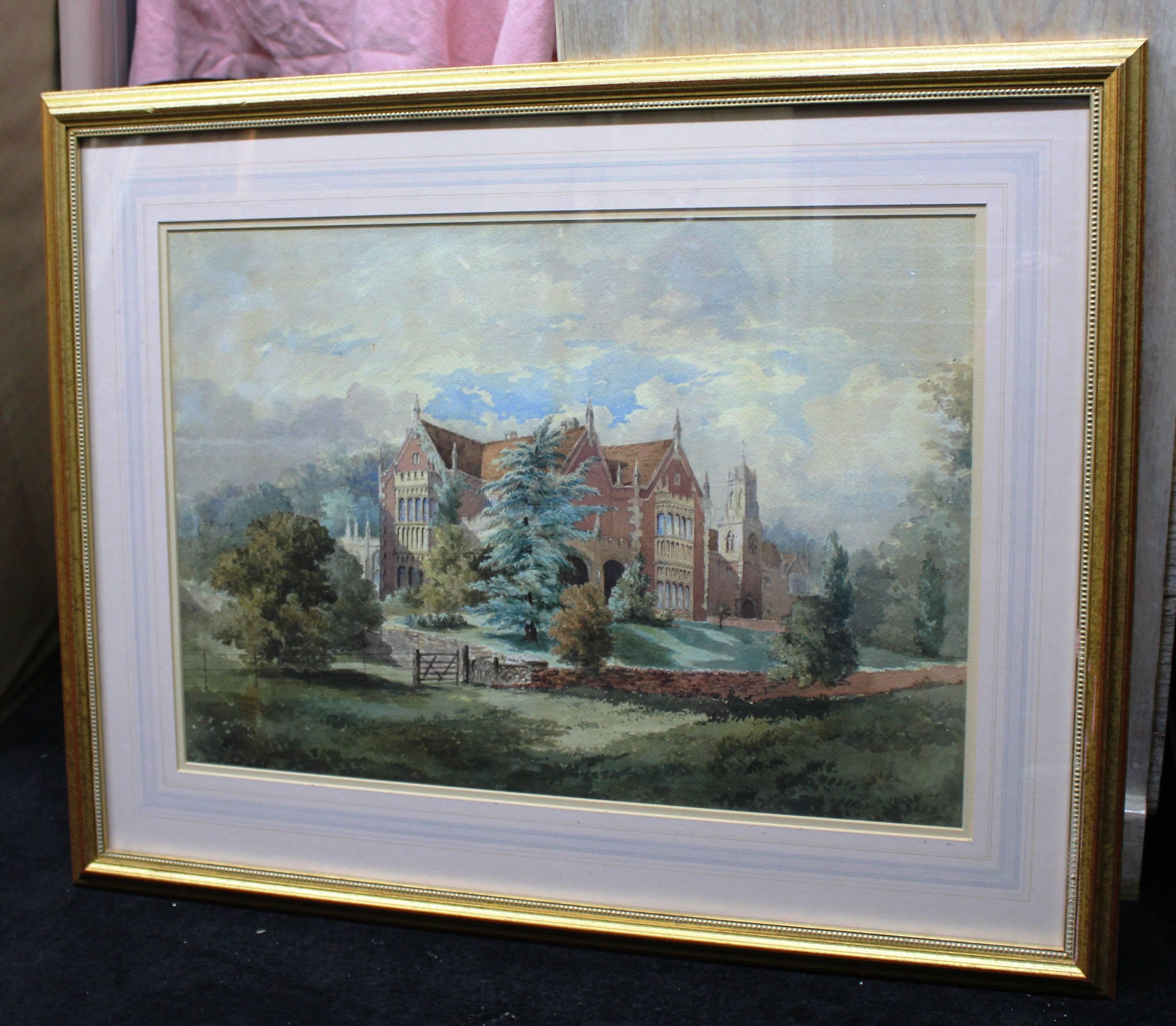 Late 19th Century Watercolor of an English Stately Home For Sale 1