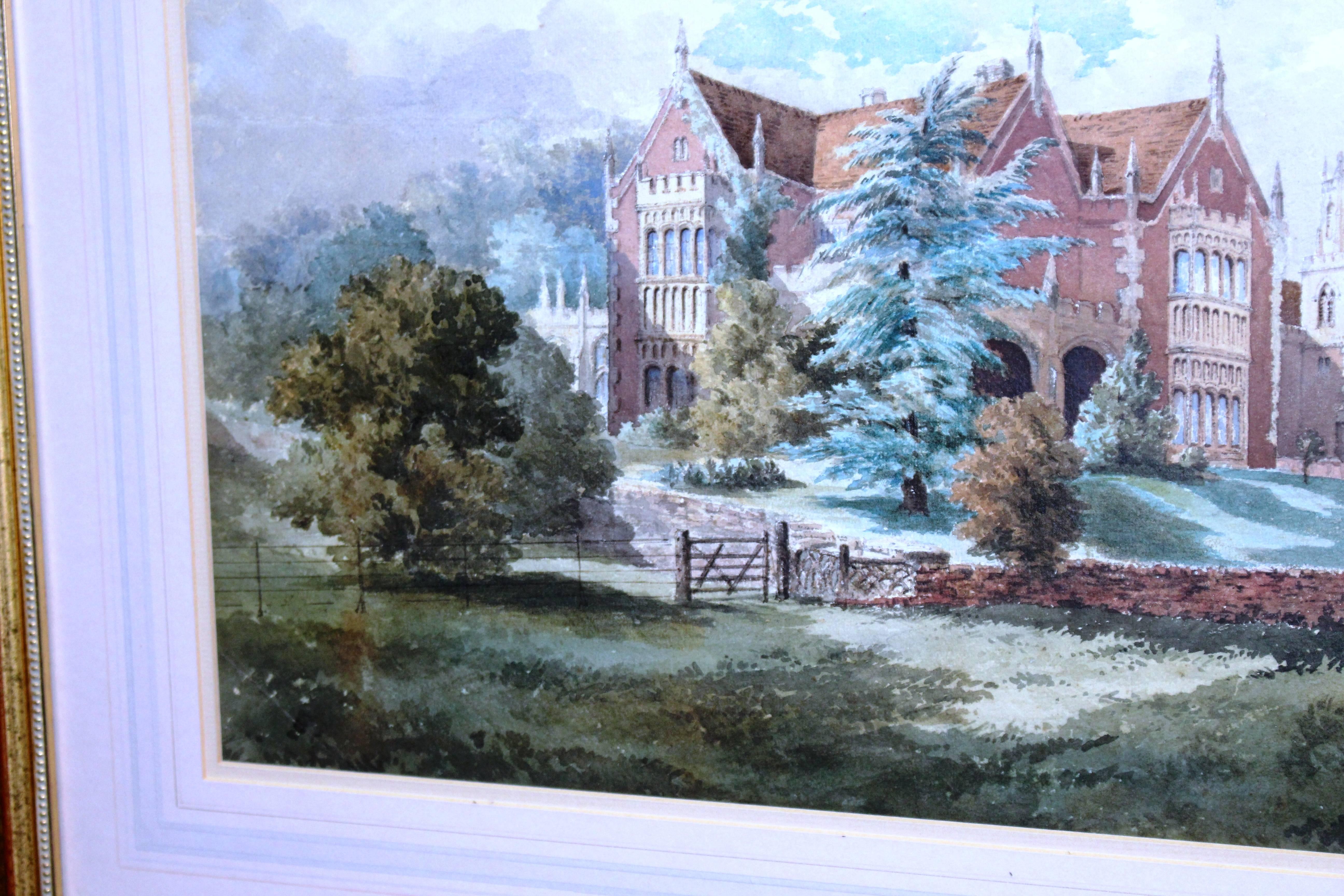 Late 19th Century Watercolor of an English Stately Home For Sale 4