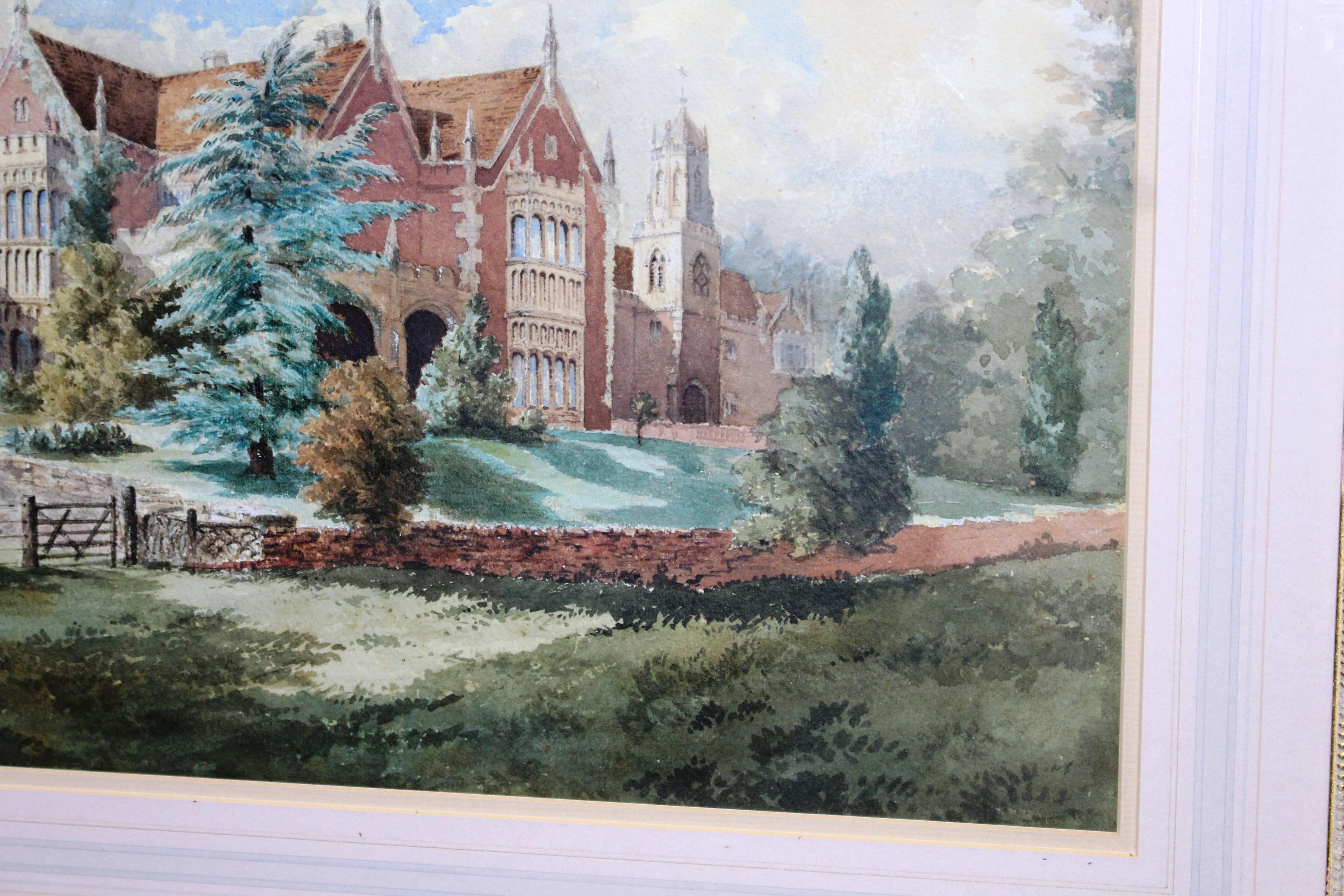 Late 19th Century Watercolor of an English Stately Home For Sale 5