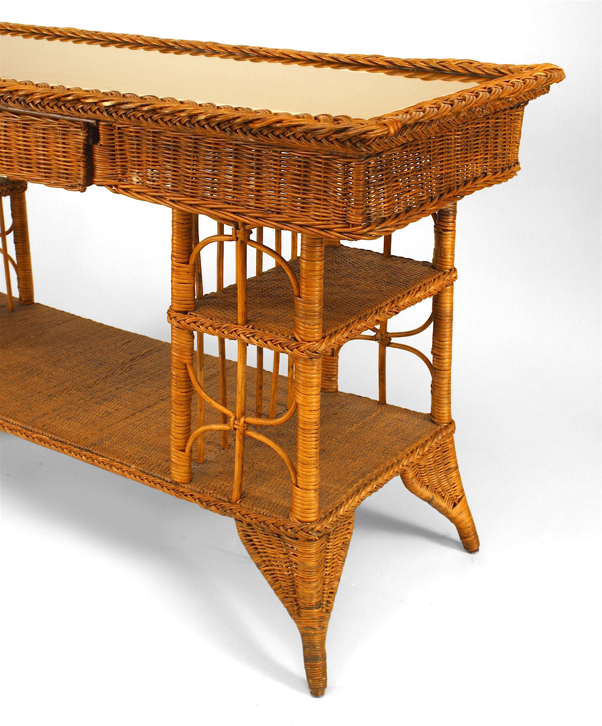 American Victorian Haywood Wakefield Wicker Davenport Table In Good Condition In New York, NY