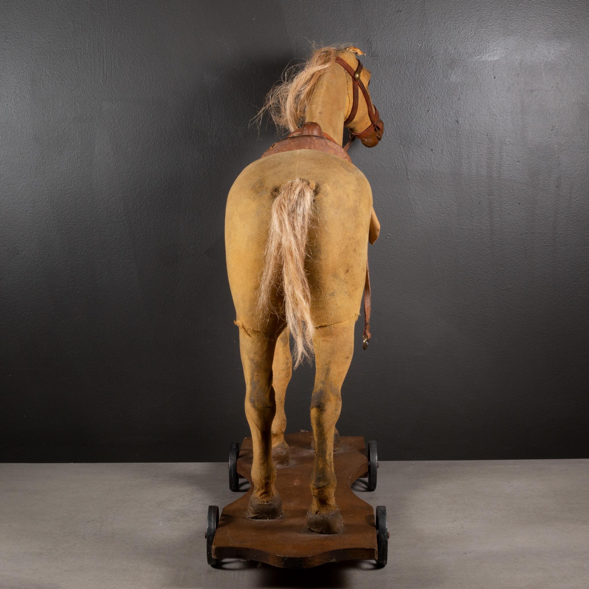 Industrial Early 20th c. Wood and Leather Horse Pull Toy c.1930 For Sale