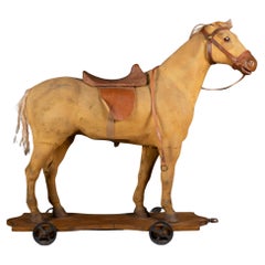 Antique Early 20th c. Wood and Leather Horse Pull Toy c.1930