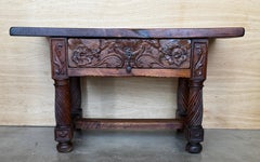Late 19th Carved Walnut Side or Coffee Table with drawer