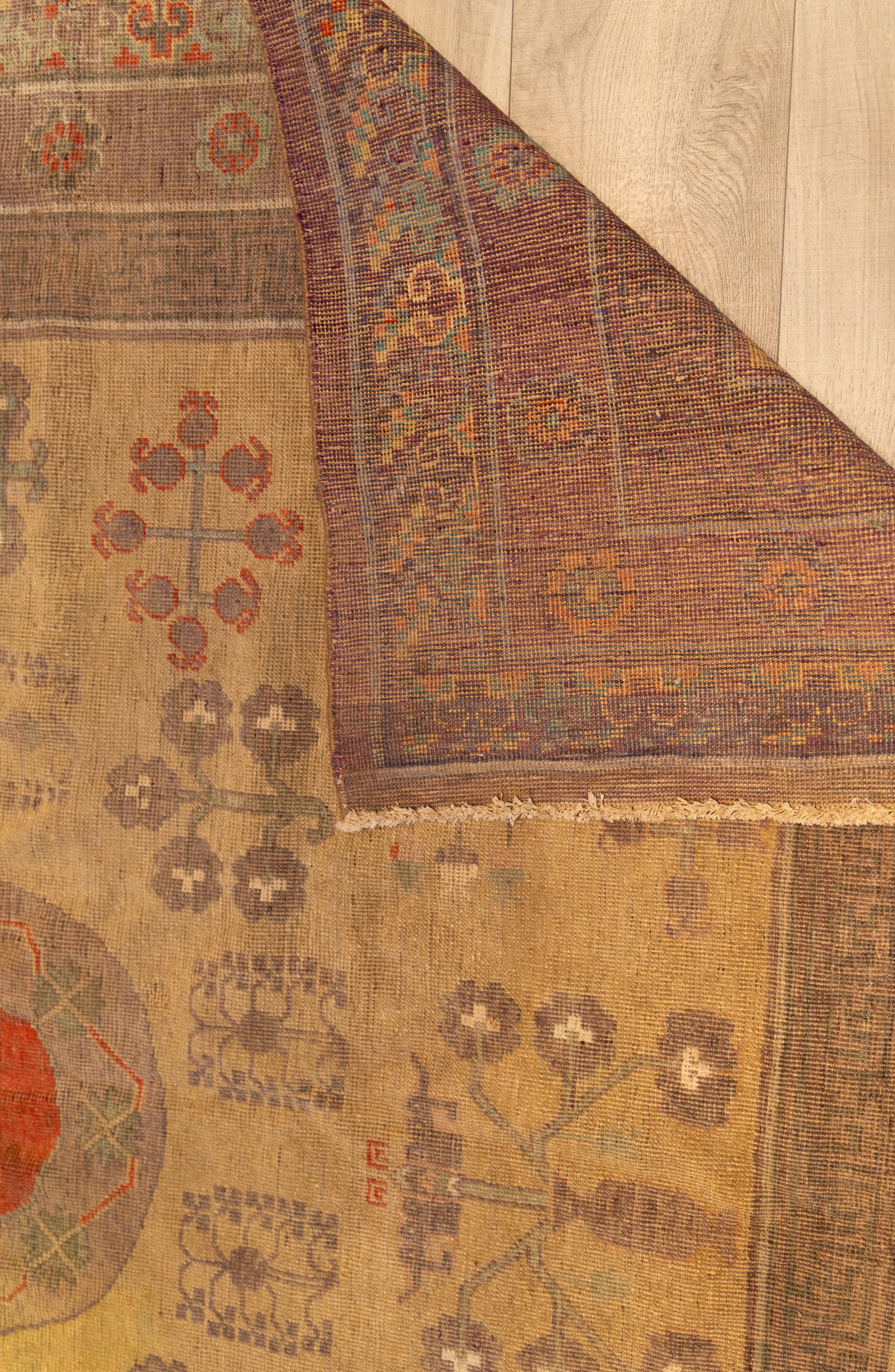 late 19th cent chinese khotan rug In Excellent Condition In Harrington Park, NJ