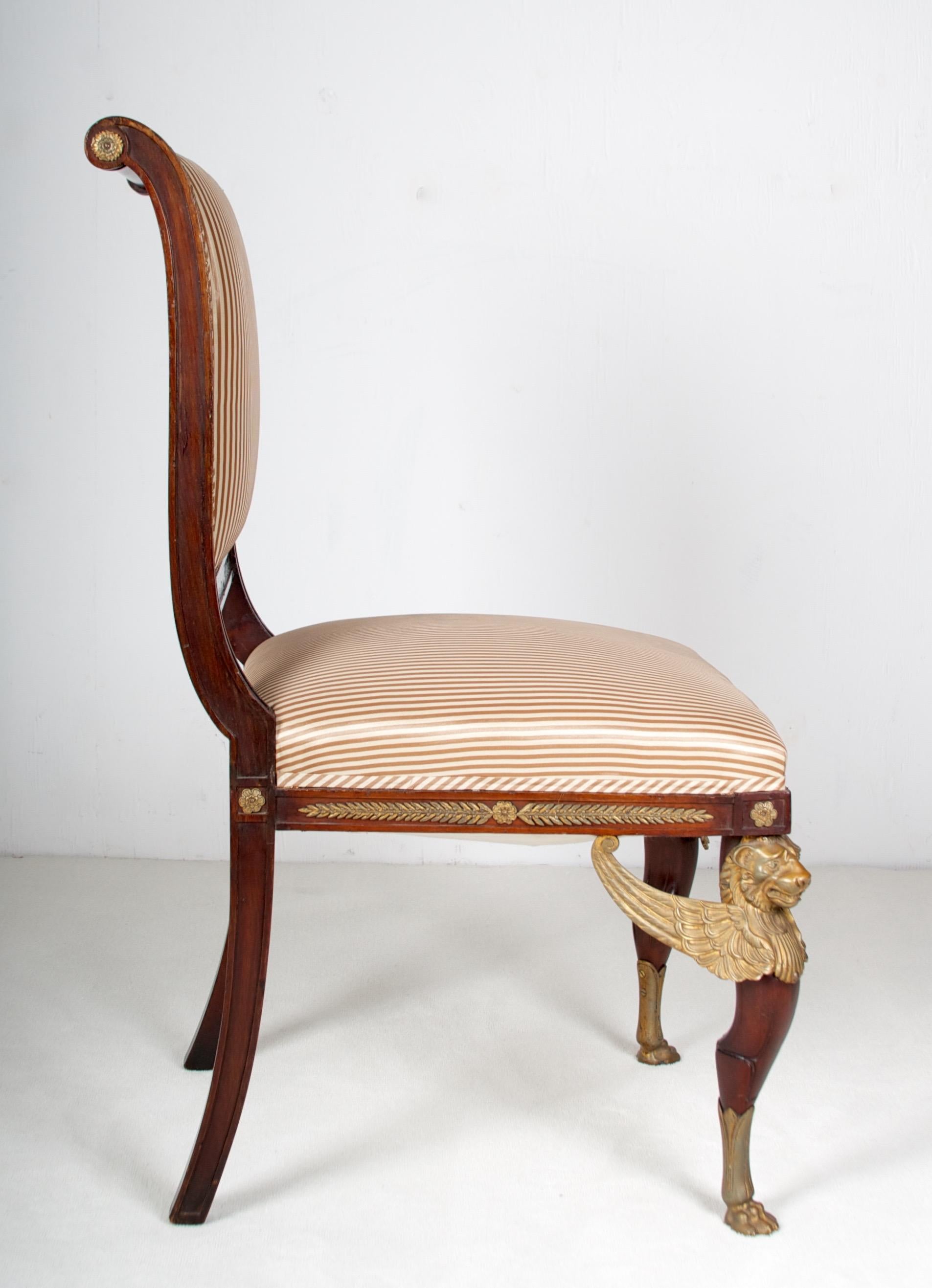 Hand-Carved Late 19th, Century, French Empire Style Mahogany Side Chair-English