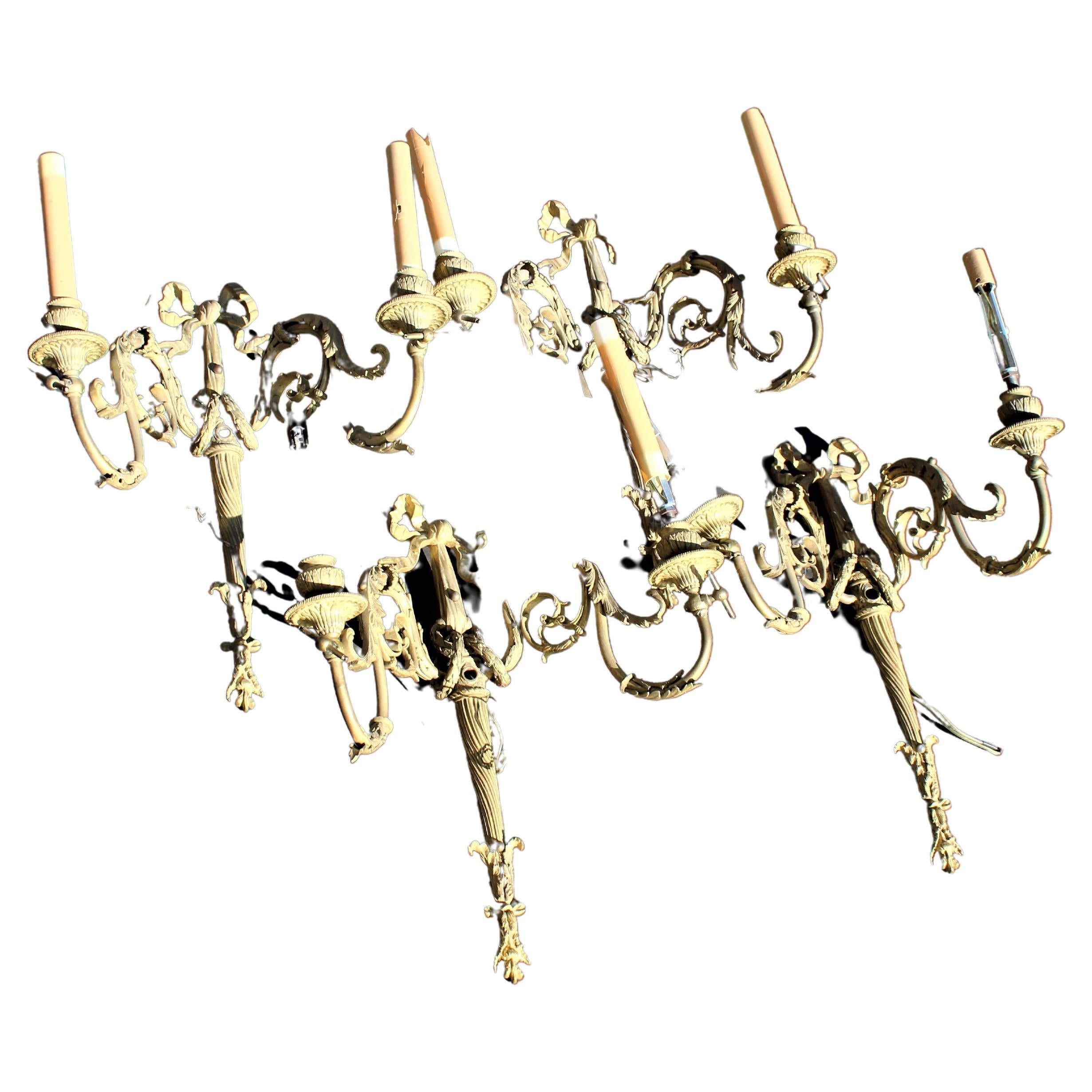 Late 19th Cent Sconces Gold Gilded Set of 4 Antique