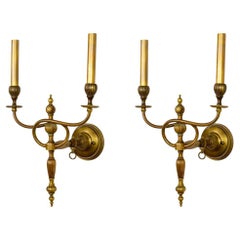 Late 19th Cent. Swooping 2-Arm Brass Sconces 'Pair'