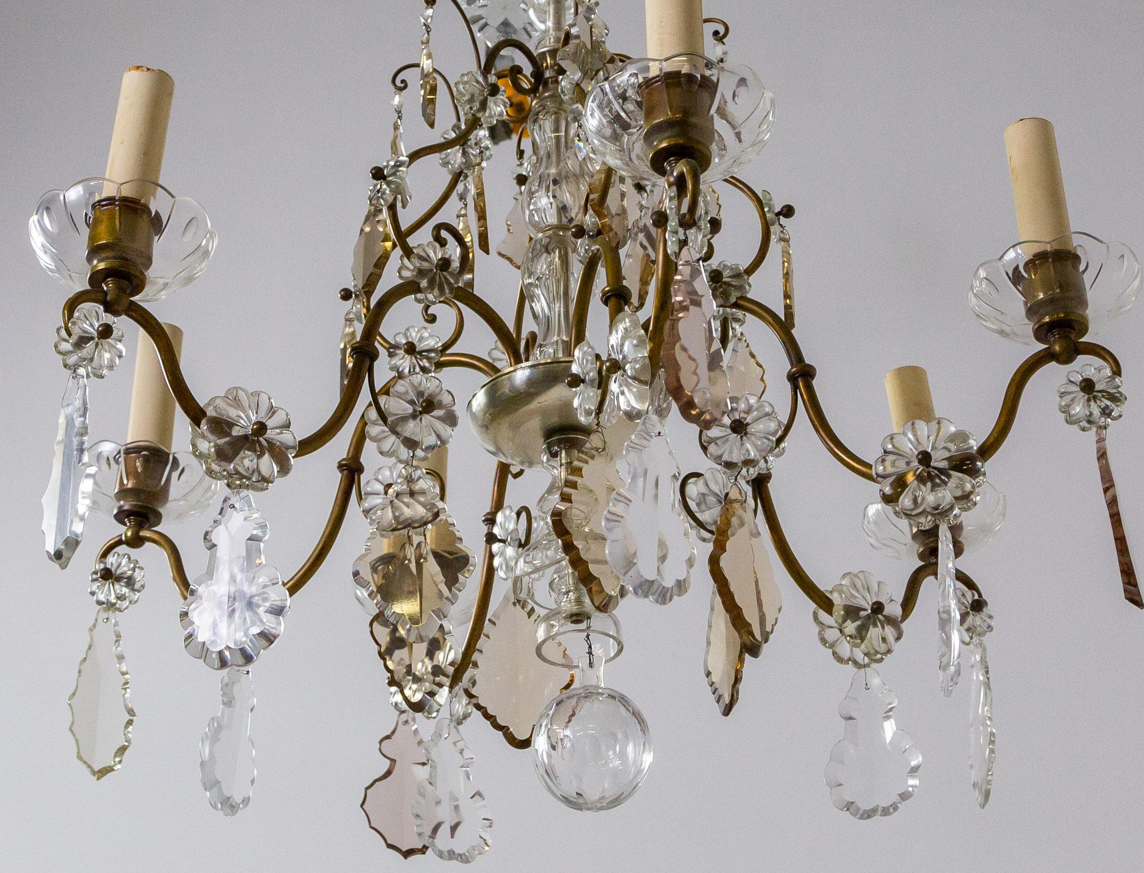 Late 19th Cent. Venetian Smoke Crystal 6-Arm Chandelier For Sale 4