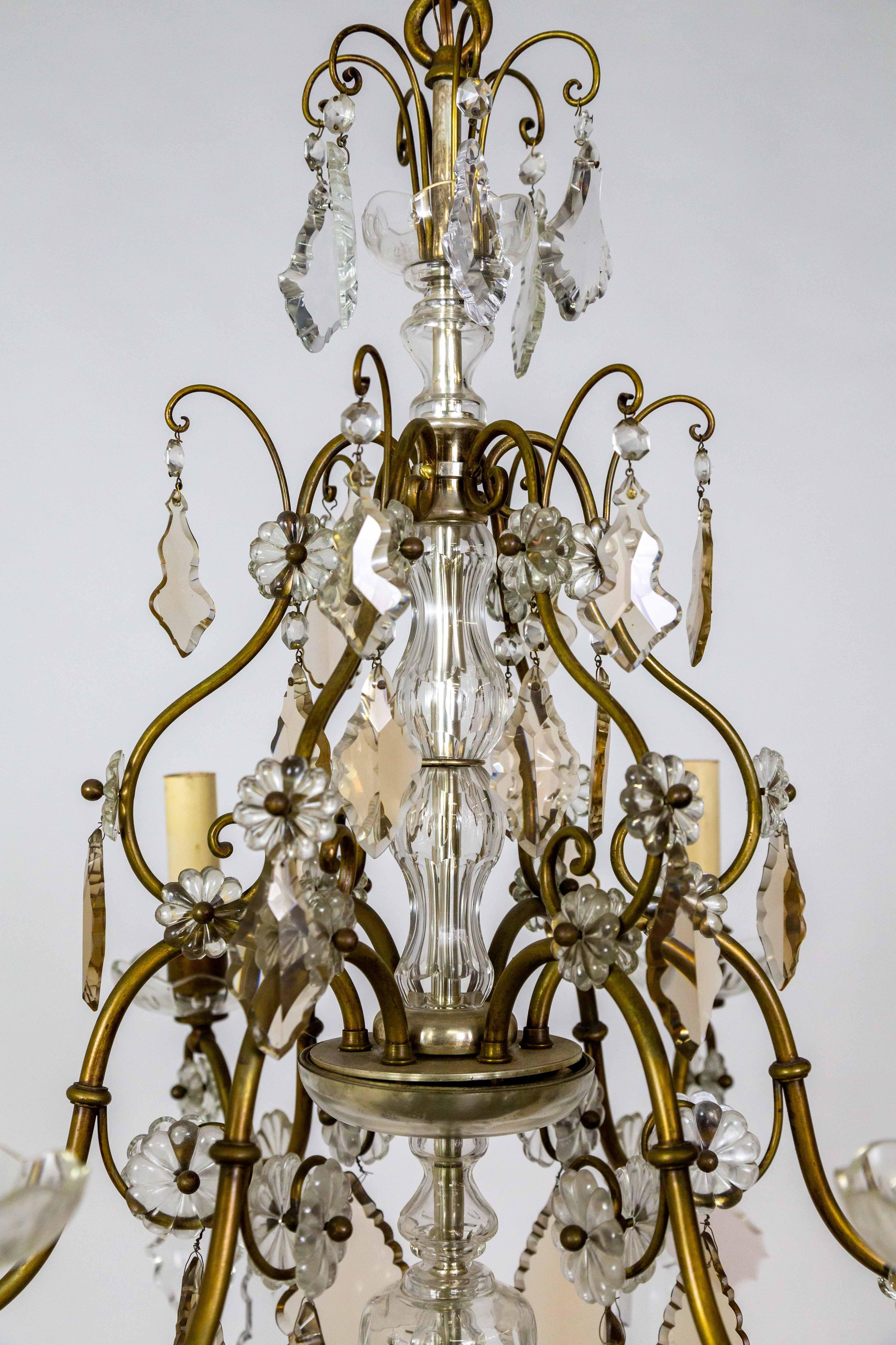 Fin du XIXe siècle. Lustre vénitien à 6 bras en cristal fumé Bon état - En vente à San Francisco, CA