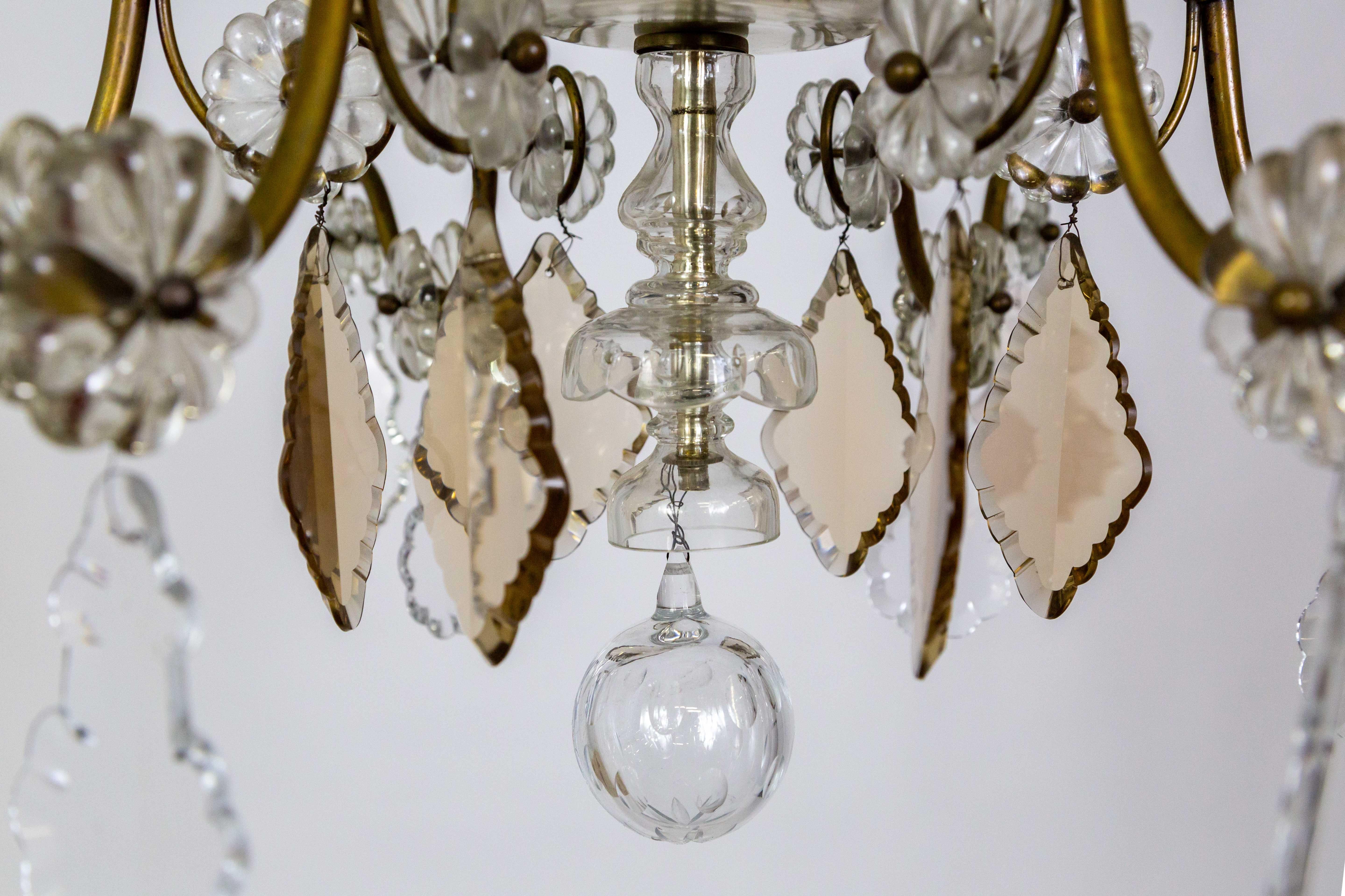 19th Century Late 19th Cent. Venetian Smoke Crystal 6-Arm Chandelier For Sale