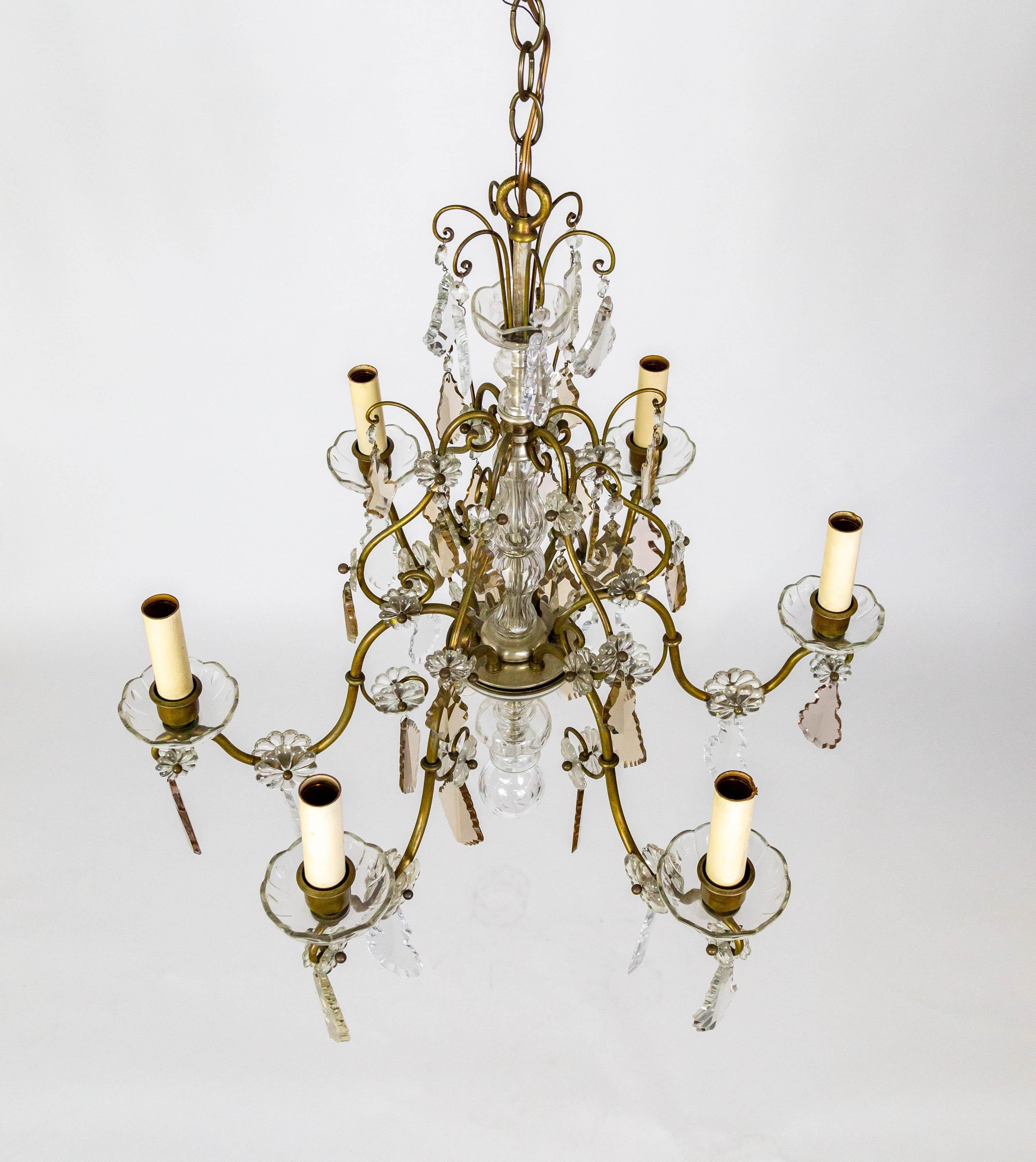 Late 19th Cent. Venetian Smoke Crystal 6-Arm Chandelier For Sale 1