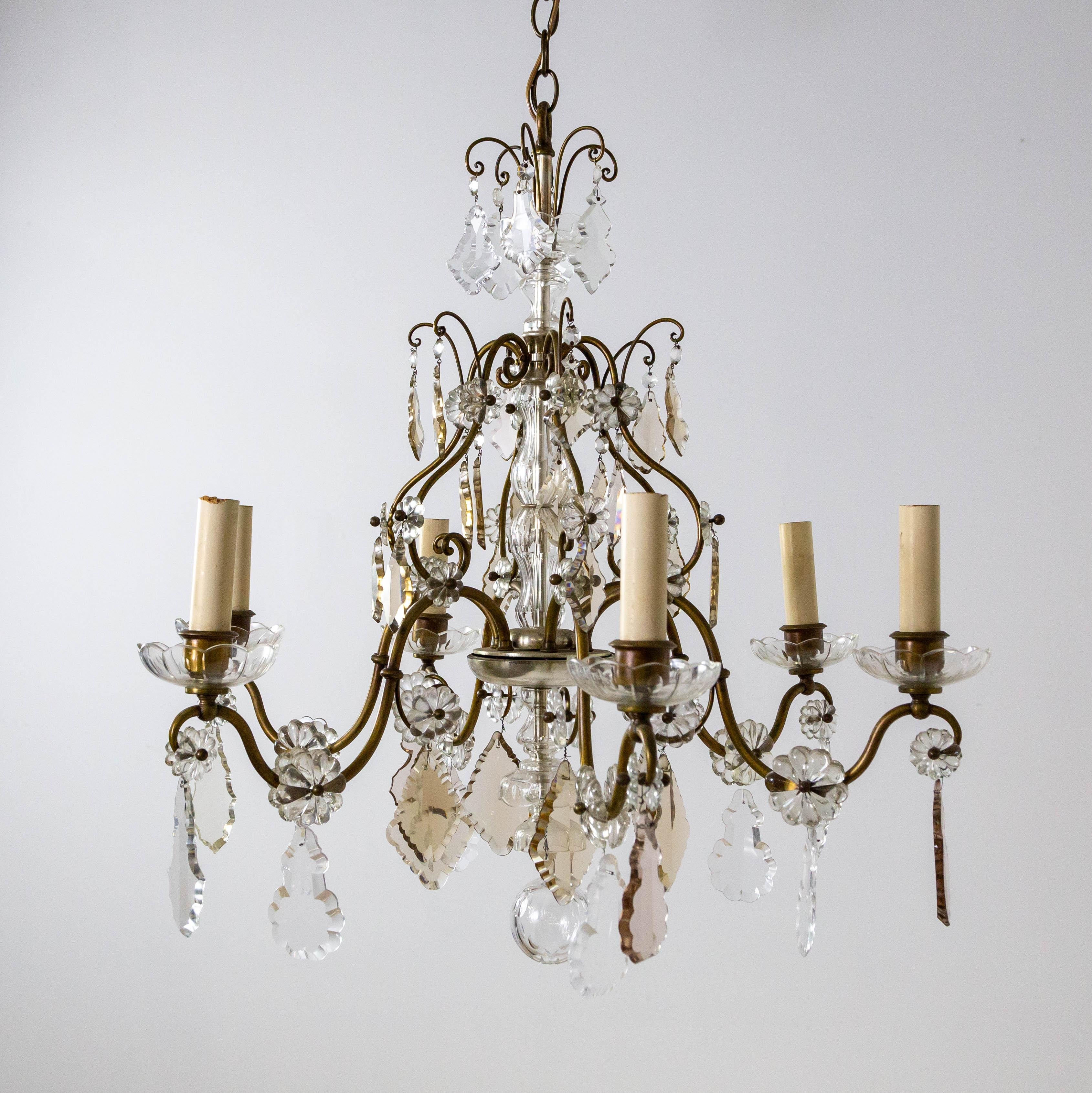 Late 19th Cent. Venetian Smoke Crystal 6-Arm Chandelier For Sale 3