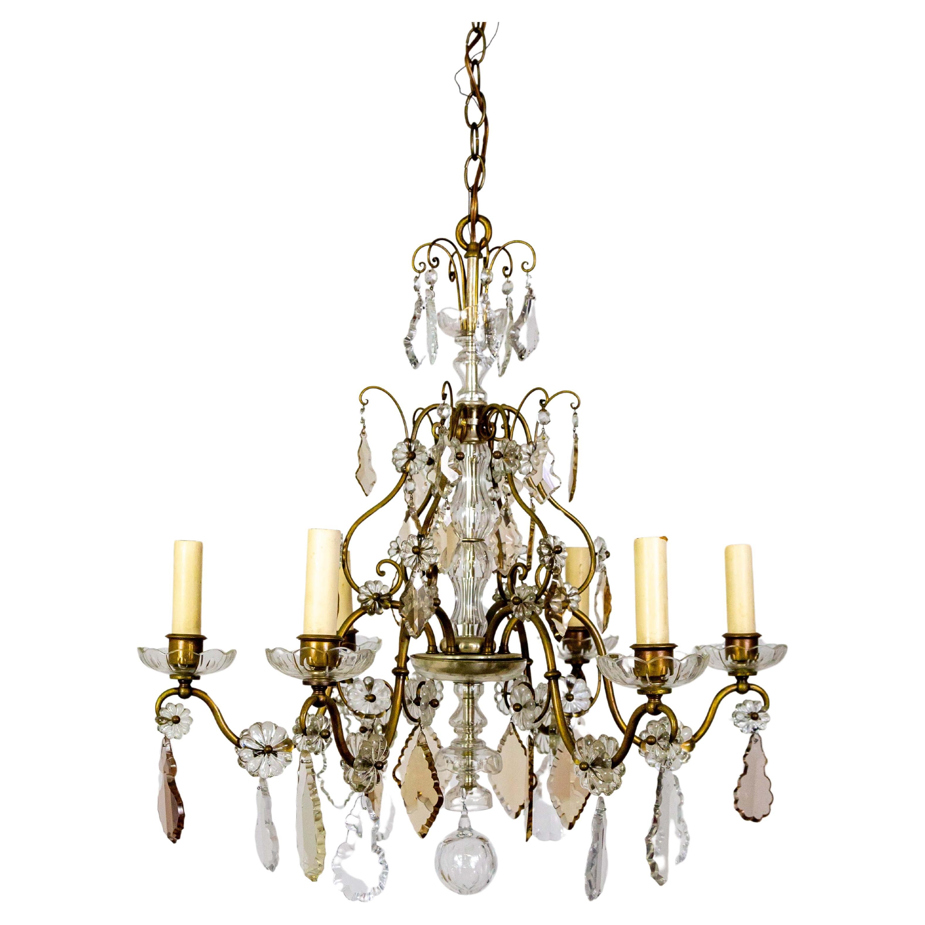 Late 19th Cent. Venetian Smoke Crystal 6-Arm Chandelier For Sale