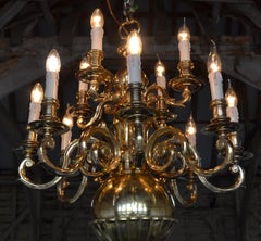 Late 19th Century 12 light Solid Brass Flemish style chandelier