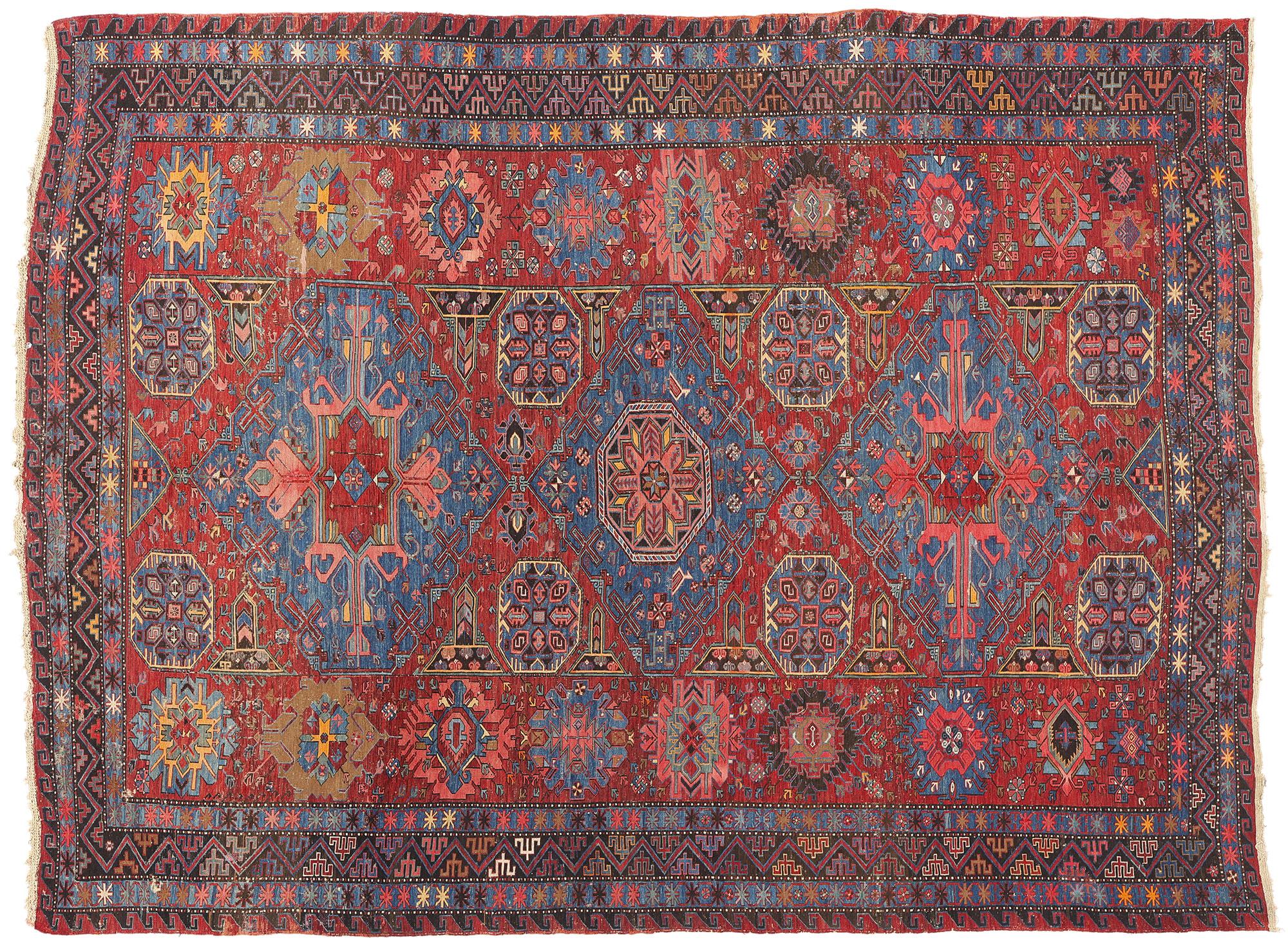 Tappeto Soumak caucasico antico della fine del XIX secolo, 08'06 x 11'05 in vendita 3