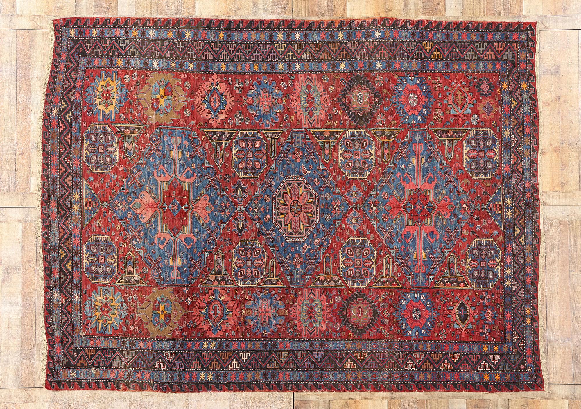 Tappeto Soumak caucasico antico della fine del XIX secolo, 08'06 x 11'05 in vendita 2