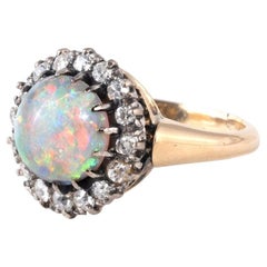 Spätes 19. Jahrhundert 18kt Gold Diamant und Opal Ring