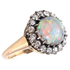 Spätes 19. Jahrhundert 18kt Gold Diamant und Opal Ring