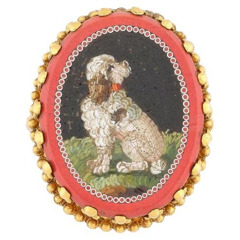 Women's or Men's Late 19th Century 18kt Yellow Gold And Dog Micromosaic Ring