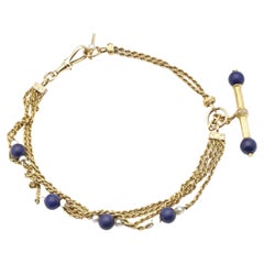 Late 19th Century 18 Karat Yellow Gold Chatelaine with Lapis Lazuli Beads