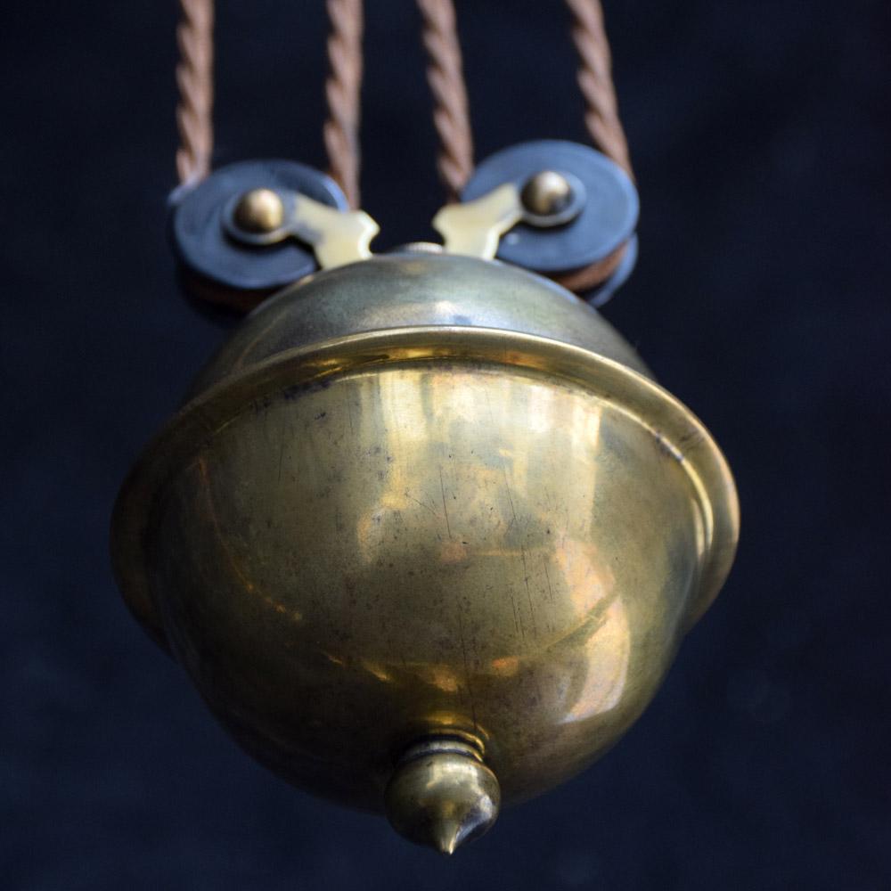 Late 19th Century 2-Branch Brass Rise and Fall Chandelier Ceiling Light Stamped 5