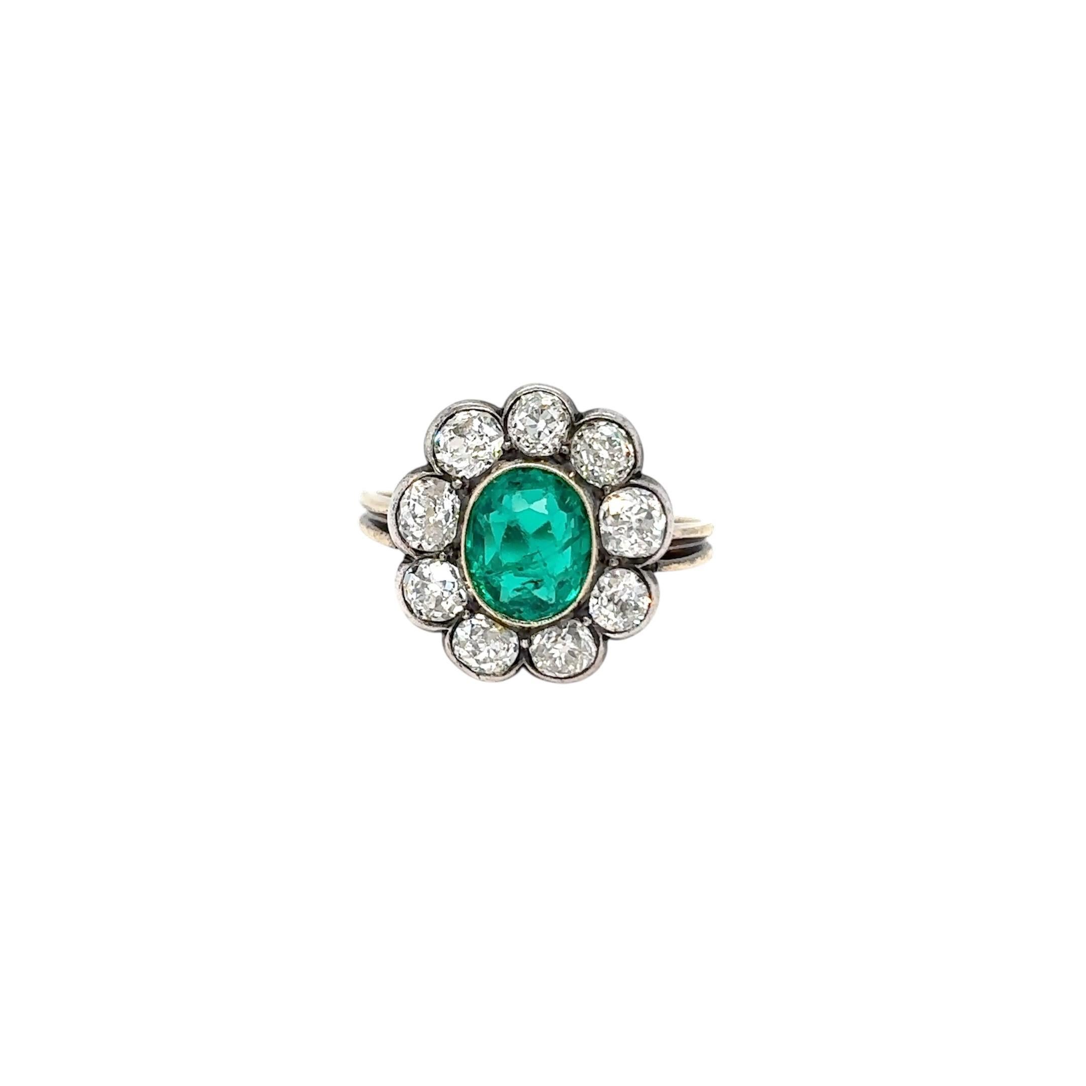 Vittoriano Anello Belle Epoque con diamante smeraldo da 2,00 carati in oro e argento in vendita