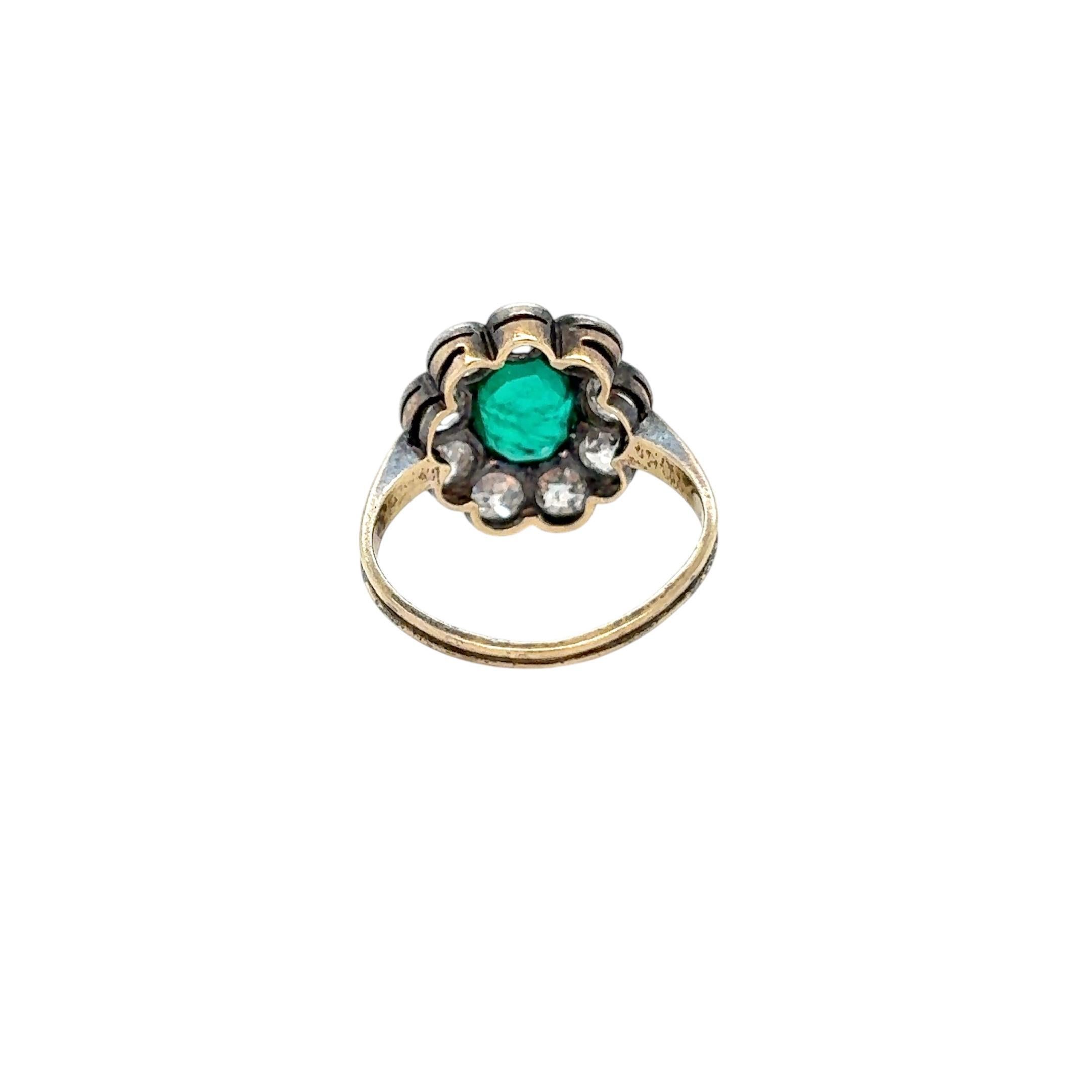 Anello Belle Epoque con diamante smeraldo da 2,00 carati in oro e argento In condizioni ottime in vendita a Napoli, NA