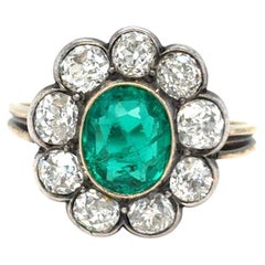 Bague grappe de 2,00 carats d'émeraudes et de diamants en or/argent Belle Époque
