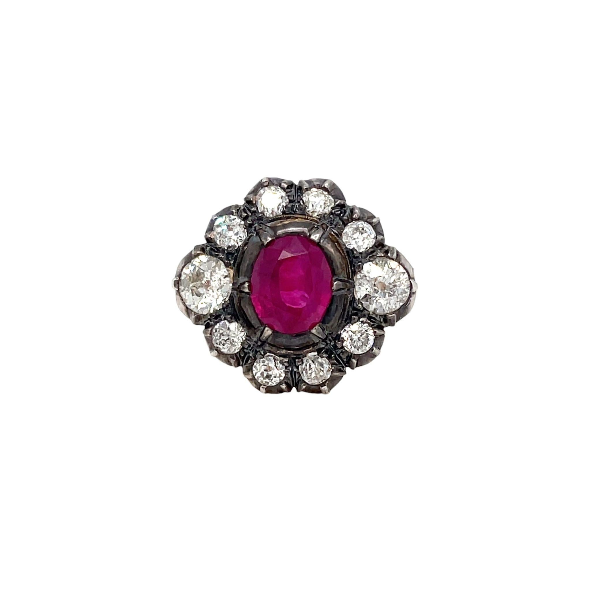 Anello a grappolo in oro con diamante e rubino della fine del XIX secolo in vendita 1