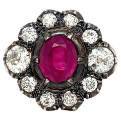 Antique Late 19th century 2.05 Carat Ruby Diamond Gold Cluster Ring