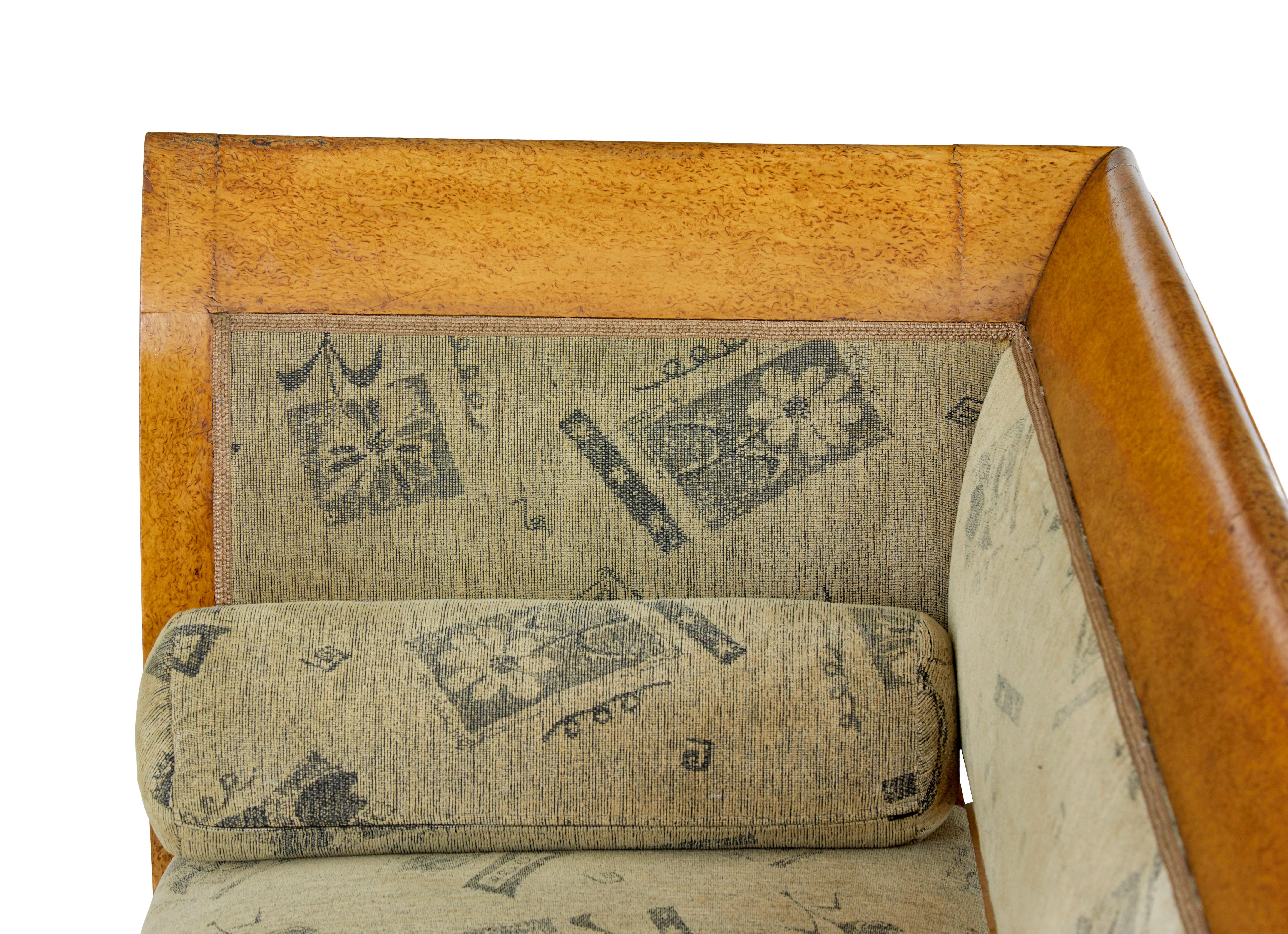 Fabric Late 19th century 7 piece burr birch living room suite For Sale