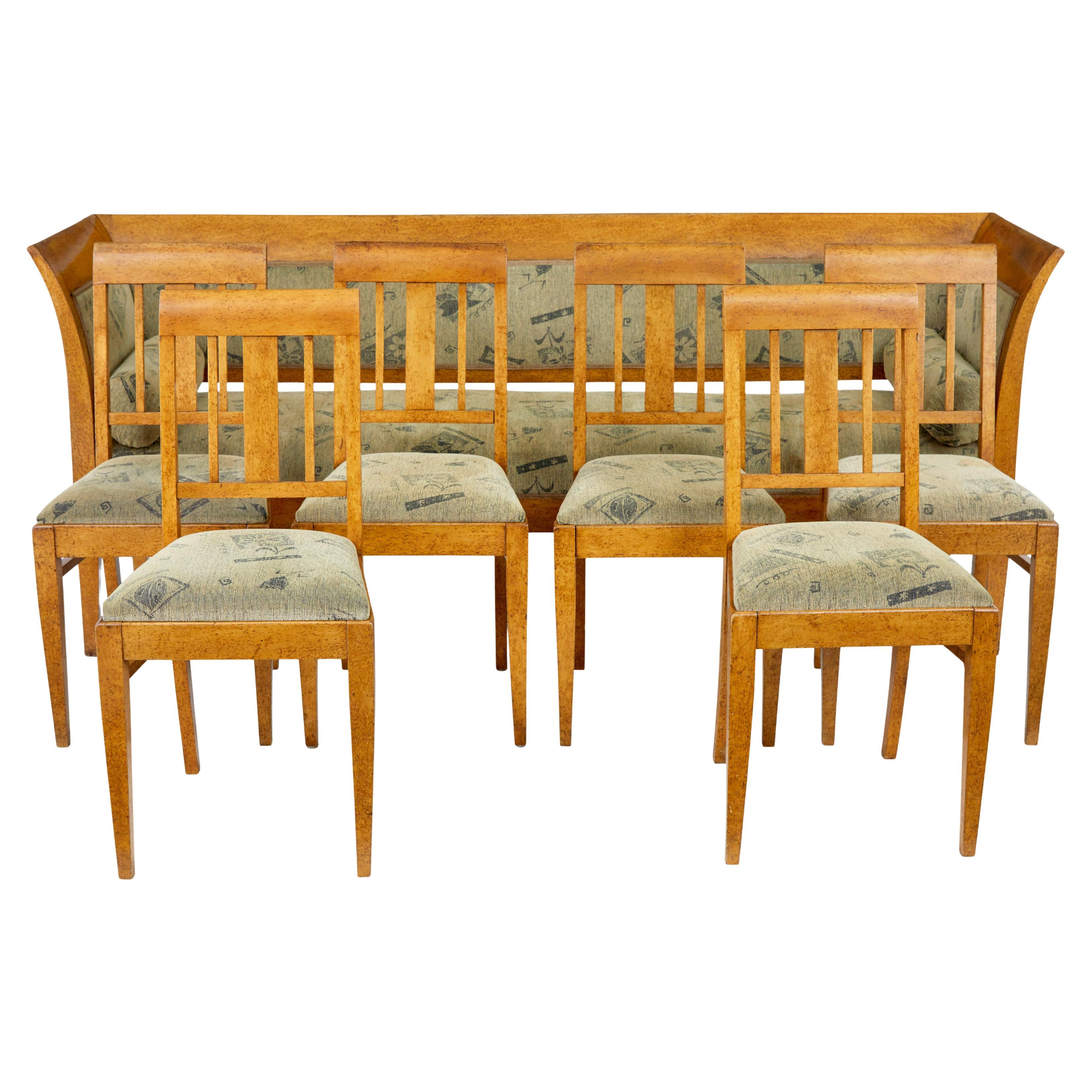 Late 19th century 7 piece burr birch living room suite