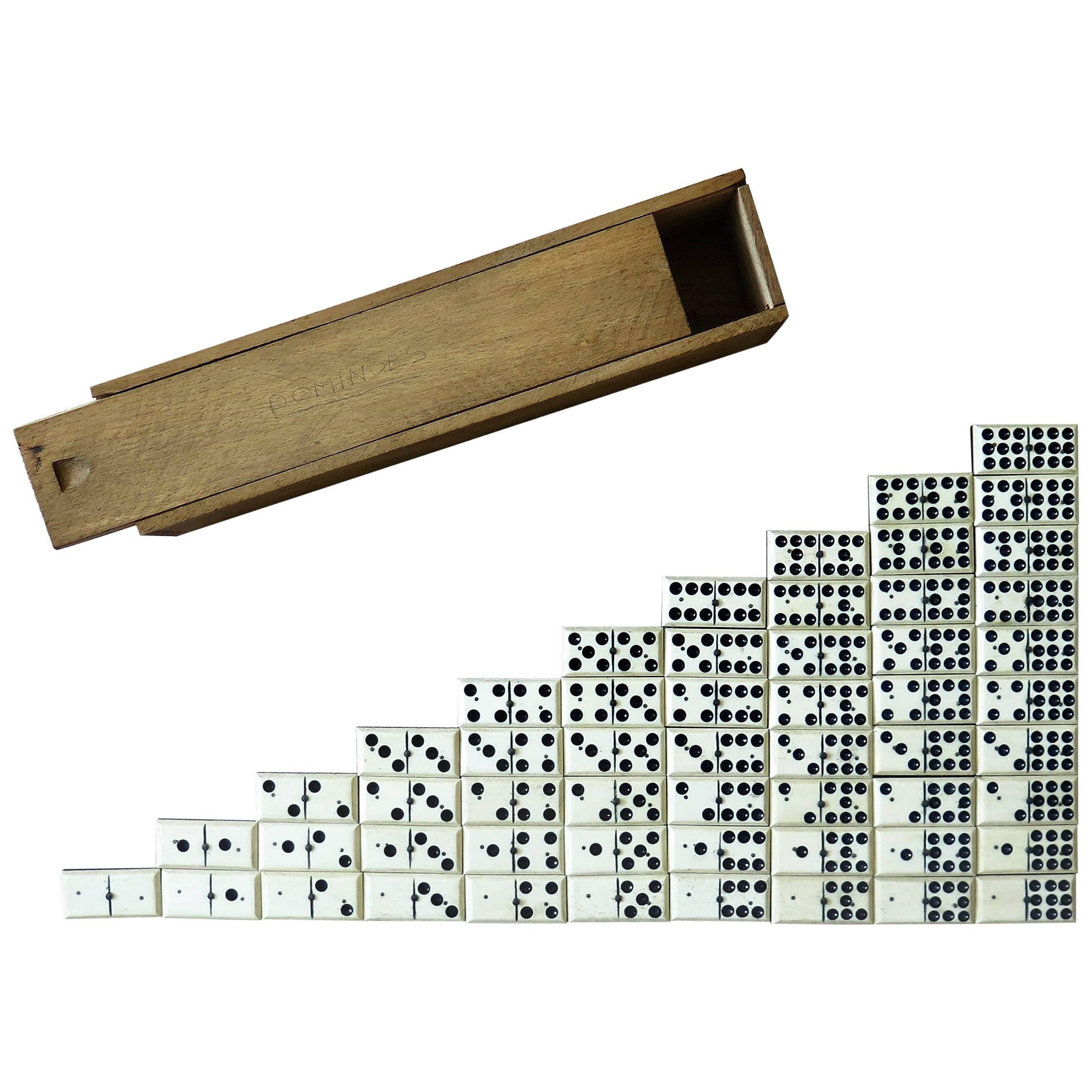 Late 19th Century "9-Spot" Dominoe Game 55 Piece Set in Jointed Hardwood Box