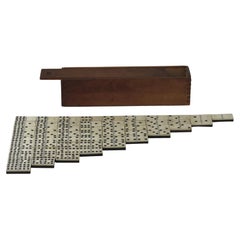 Late 19th Century "9-Spot" Dominoe Game 55 Piece Set in Jointed Hardwood Box