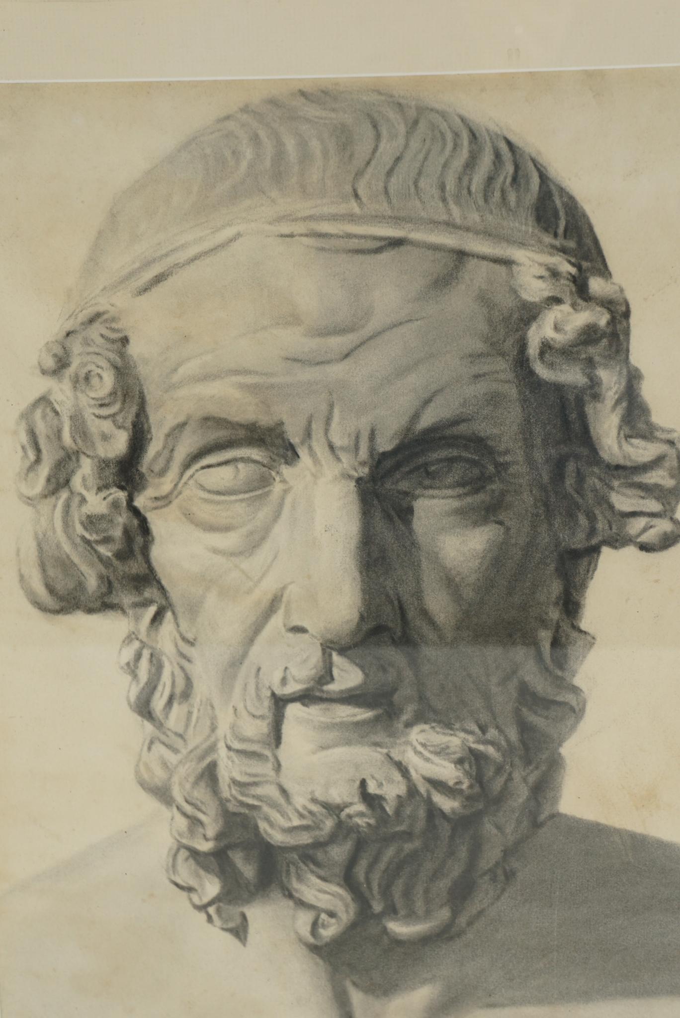 Late 19th Century Academic Drawing of Homer In Good Condition For Sale In Hudson, NY