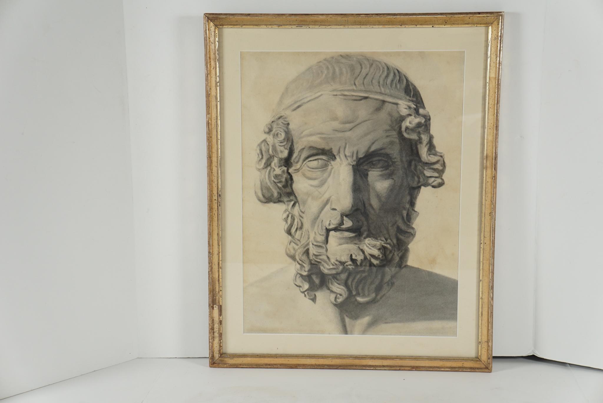 Late 19th Century Academic Drawing of Homer For Sale 2