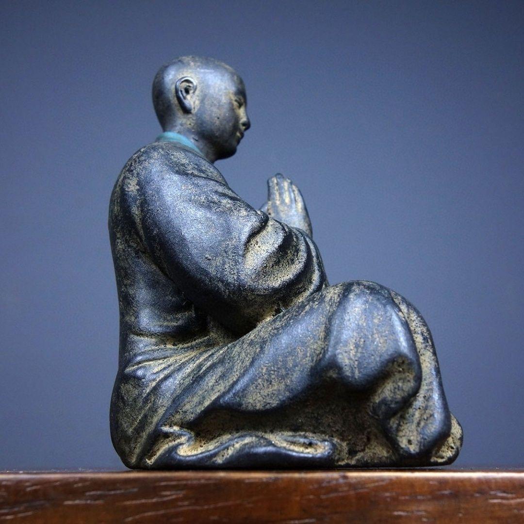 Late 19th Century Adamas Stone Sculpture Praying Monk For Sale 2