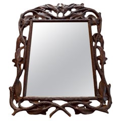 Late 19th Century Adirondack Branch Carved Oak Mirror