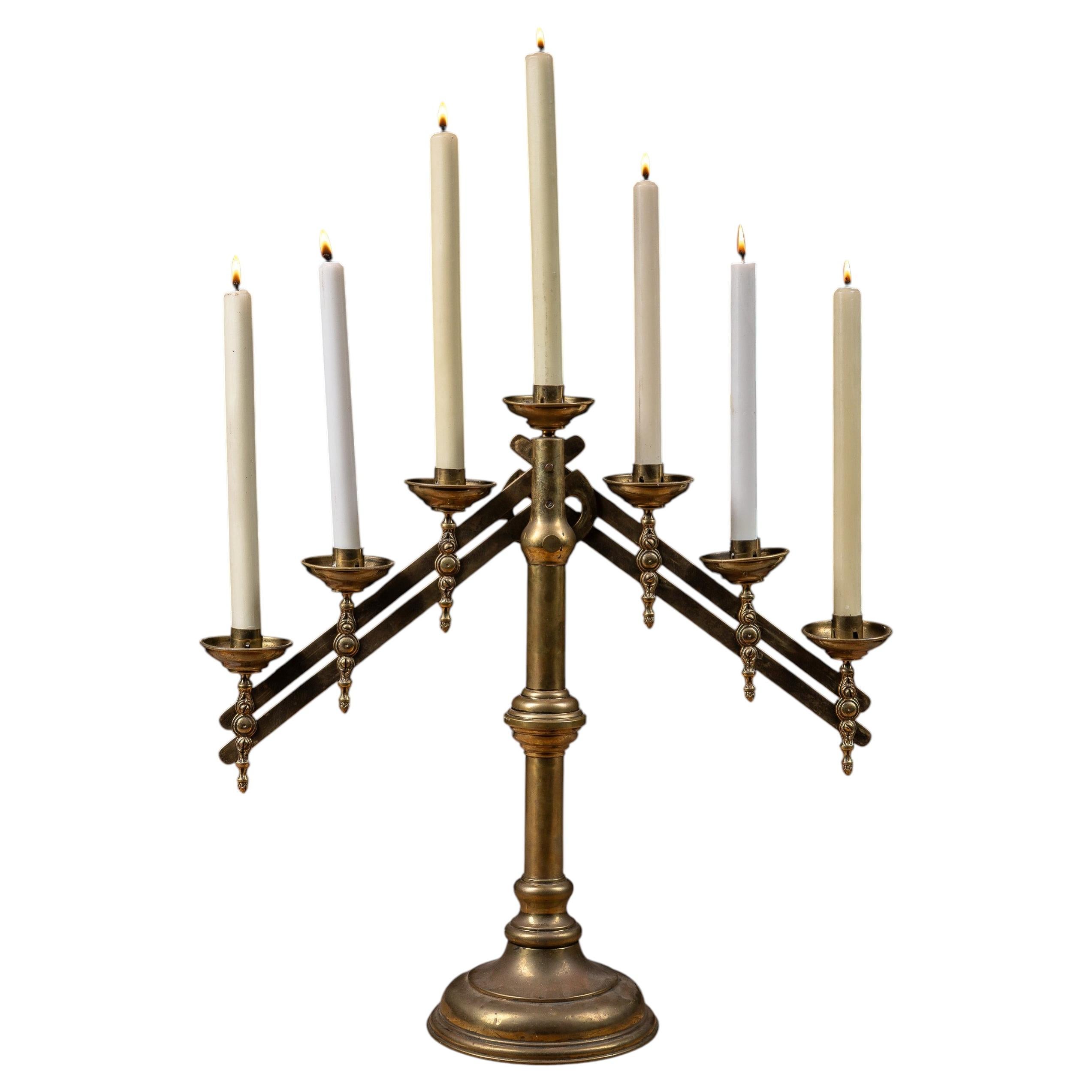 Late 19th Century Adjustable Brass Sabbath Candelabrum For Sale