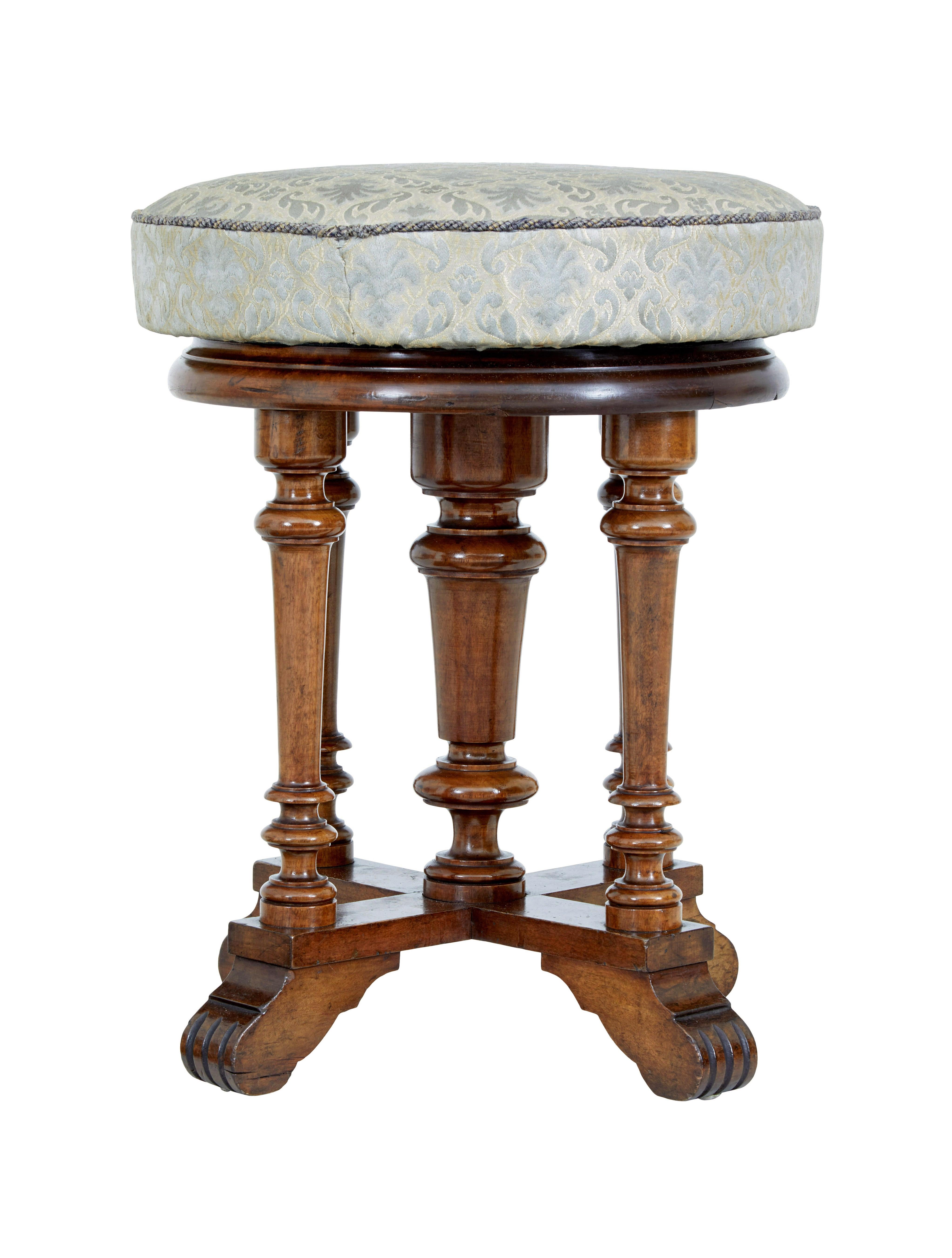 English Late 19th century adjustable walnut piano stool For Sale