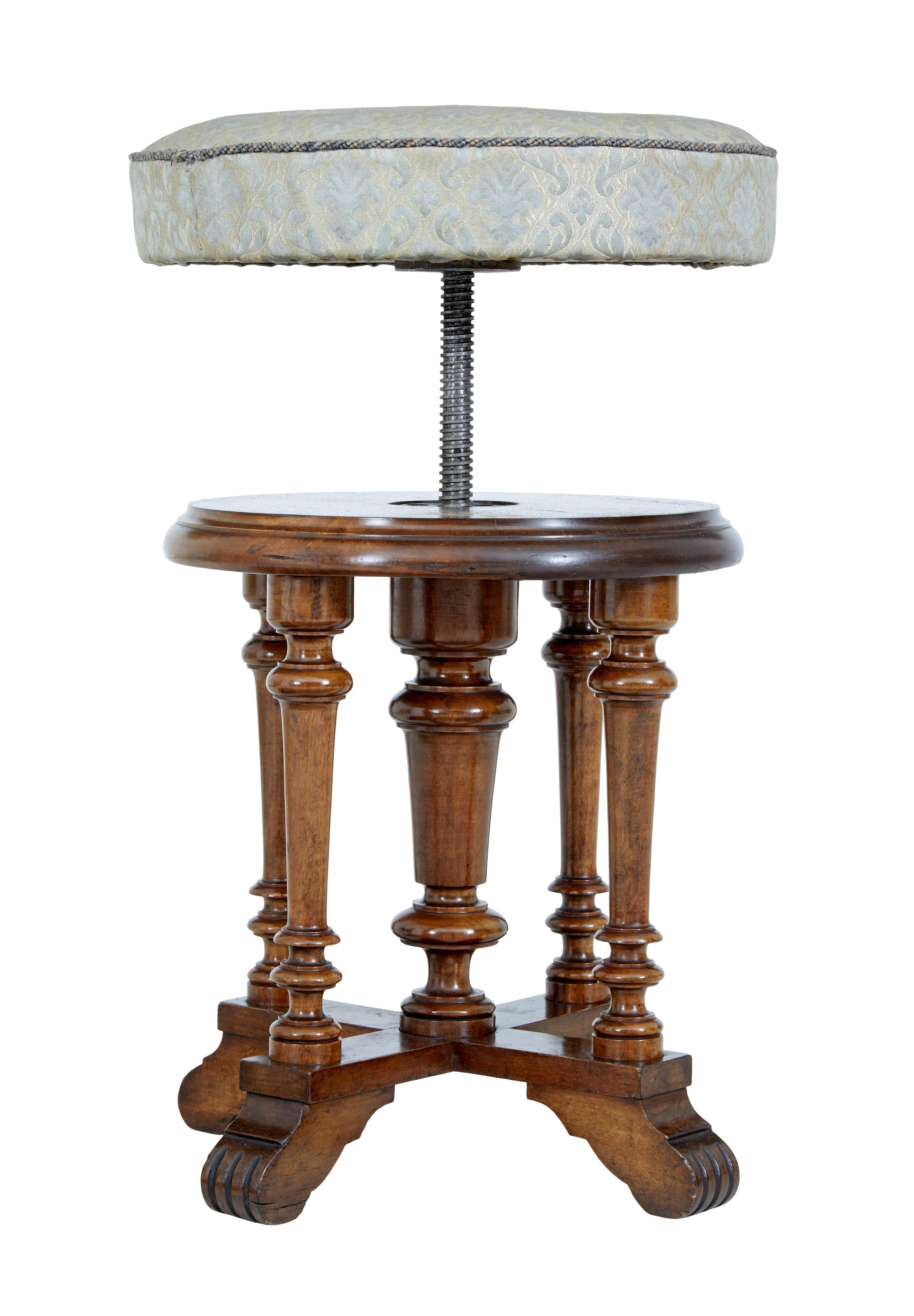 Hand-Crafted Late 19th century adjustable walnut piano stool For Sale