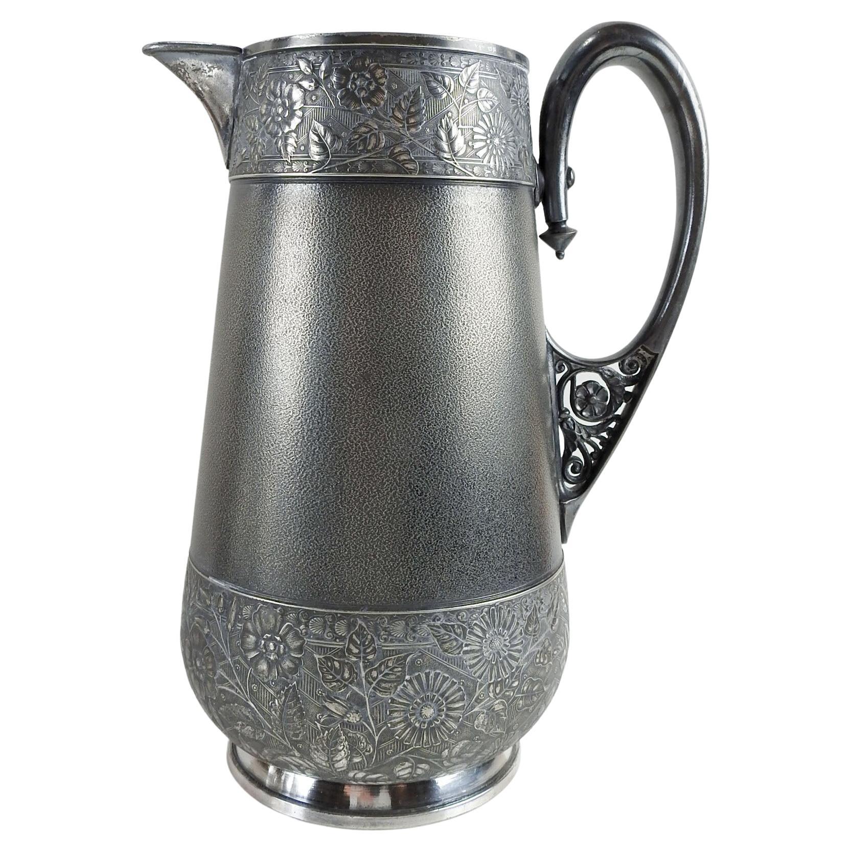 Late 19th Century Aesthetic Movement Silverplate Pitcher For Sale