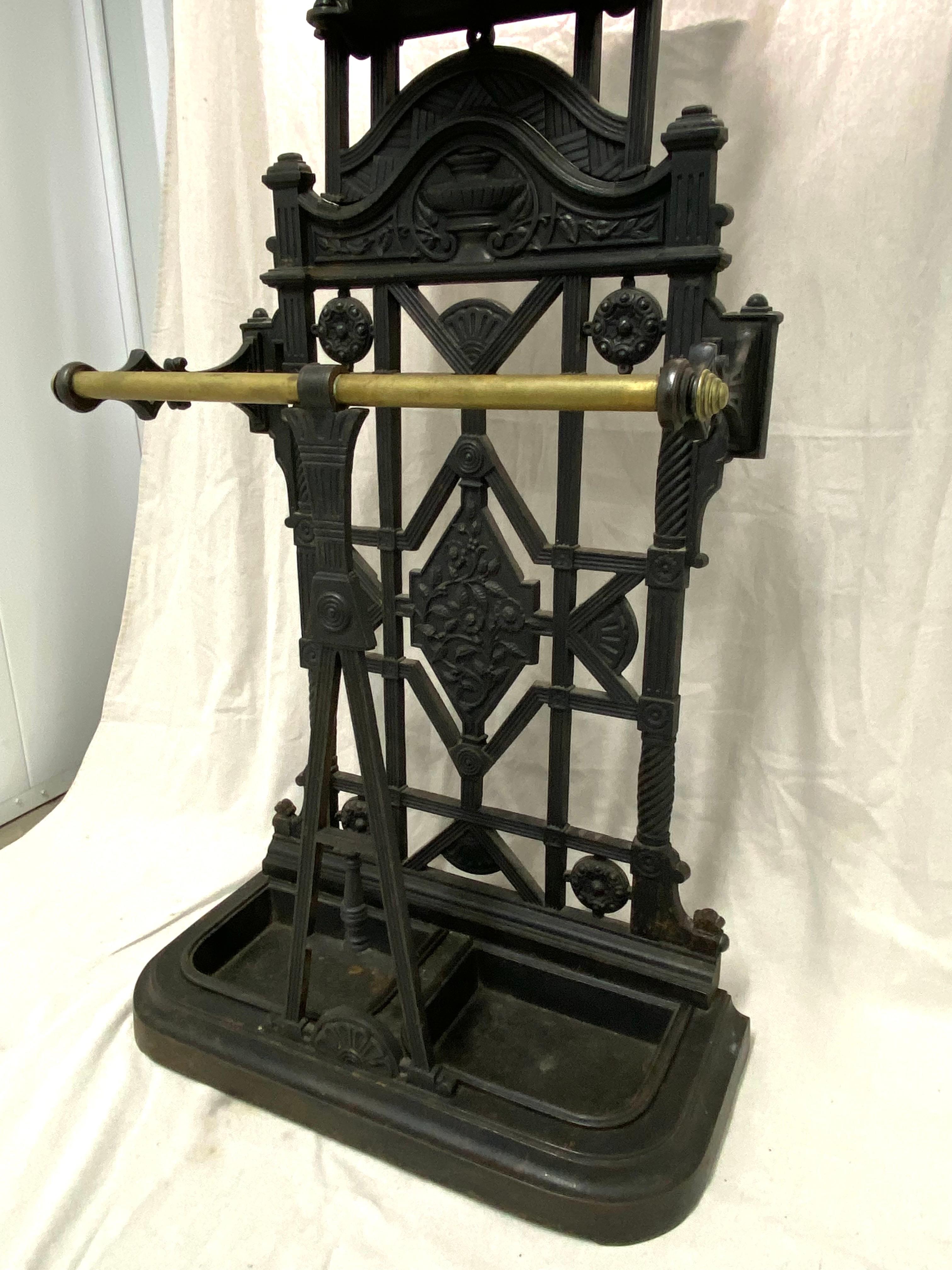 Brass Late 19th century Aesthetic Period Victorian English Cast Iron Hall Tree For Sale