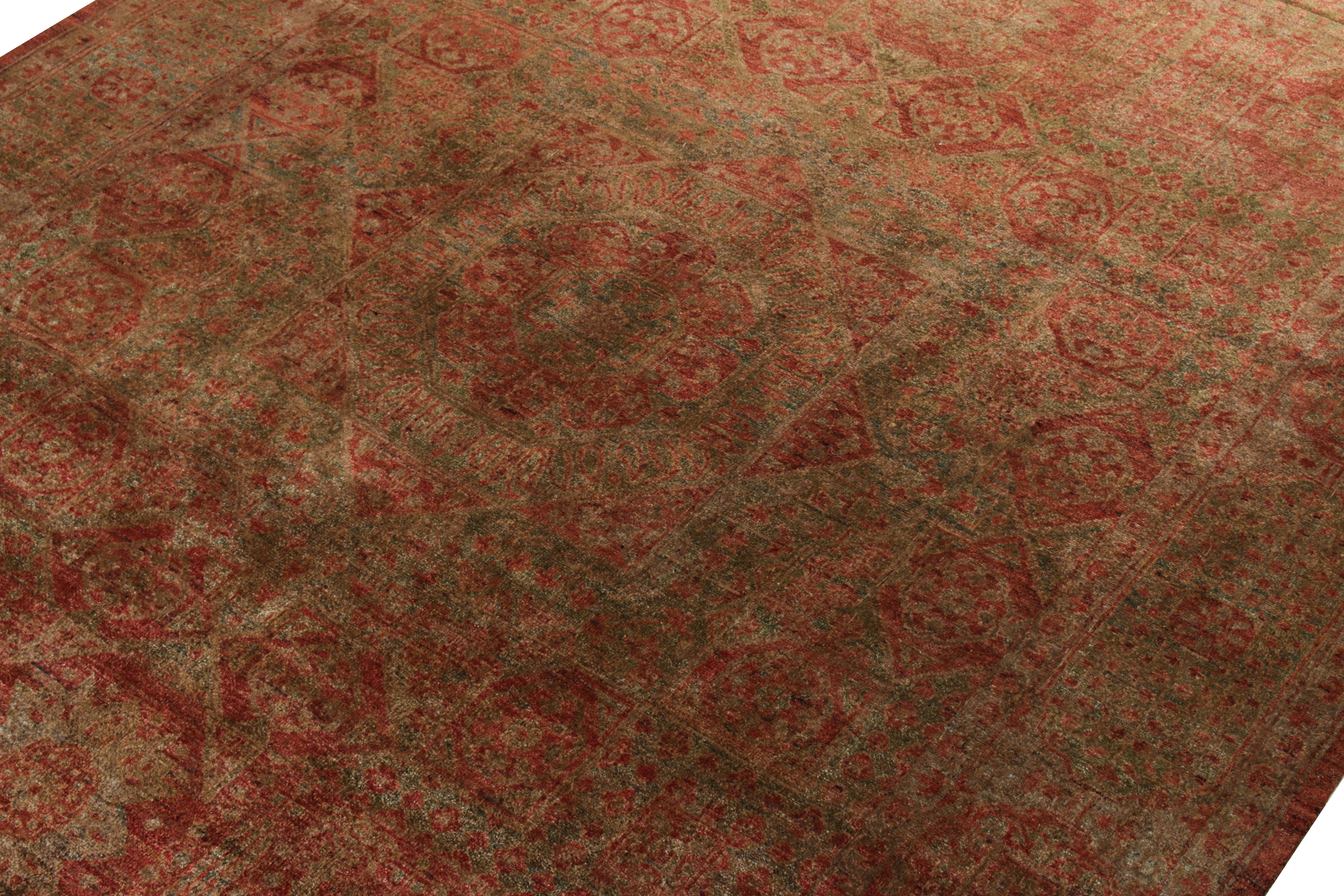 Fin du 19e siècle, tapis en soie de style Agra, rouge, motif de médaillon vert, Rug & Kilim Neuf - En vente à Long Island City, NY