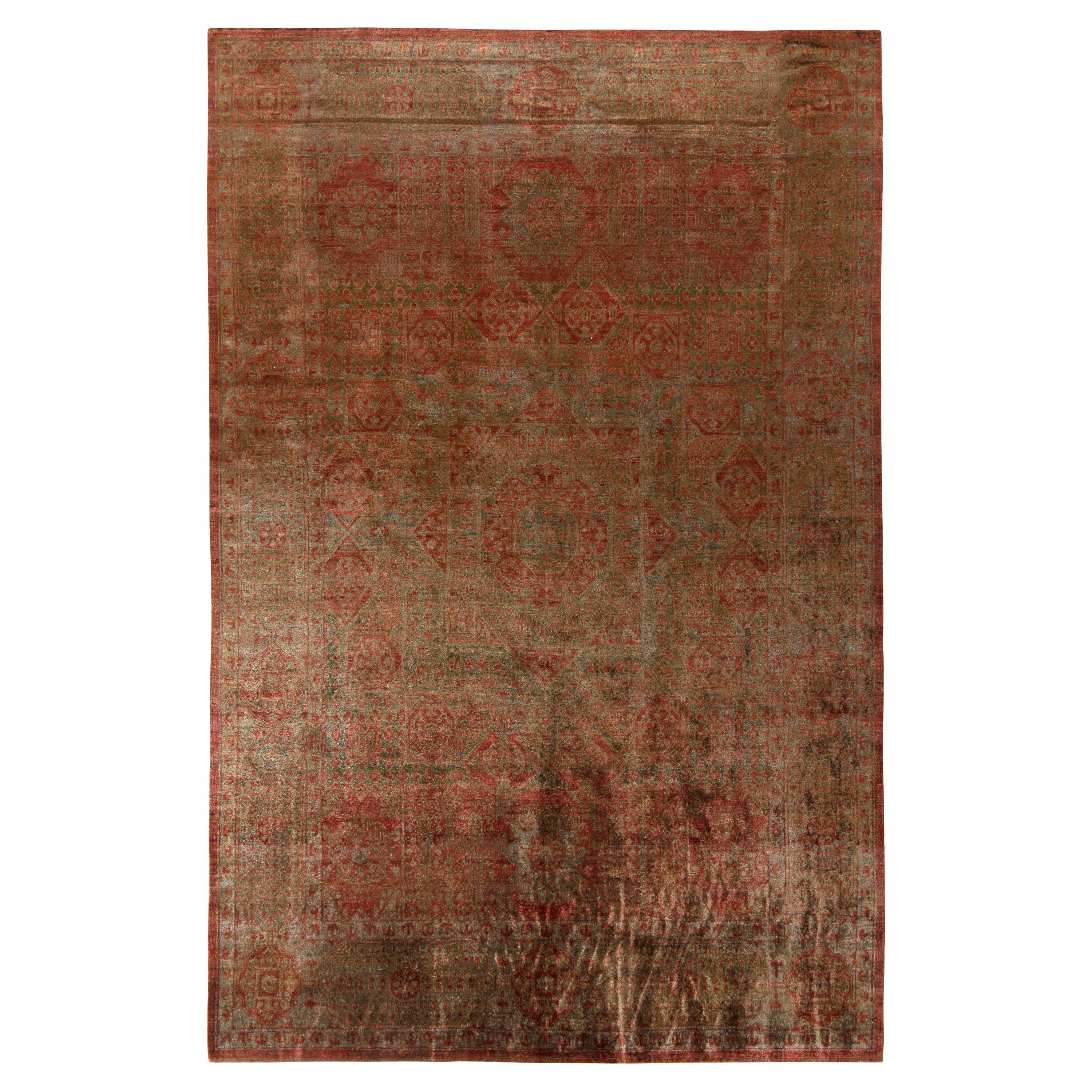 Alfombra de seda estilo Agra de finales del siglo XIX, roja, motivo de medallón verde, Rug & Kilim