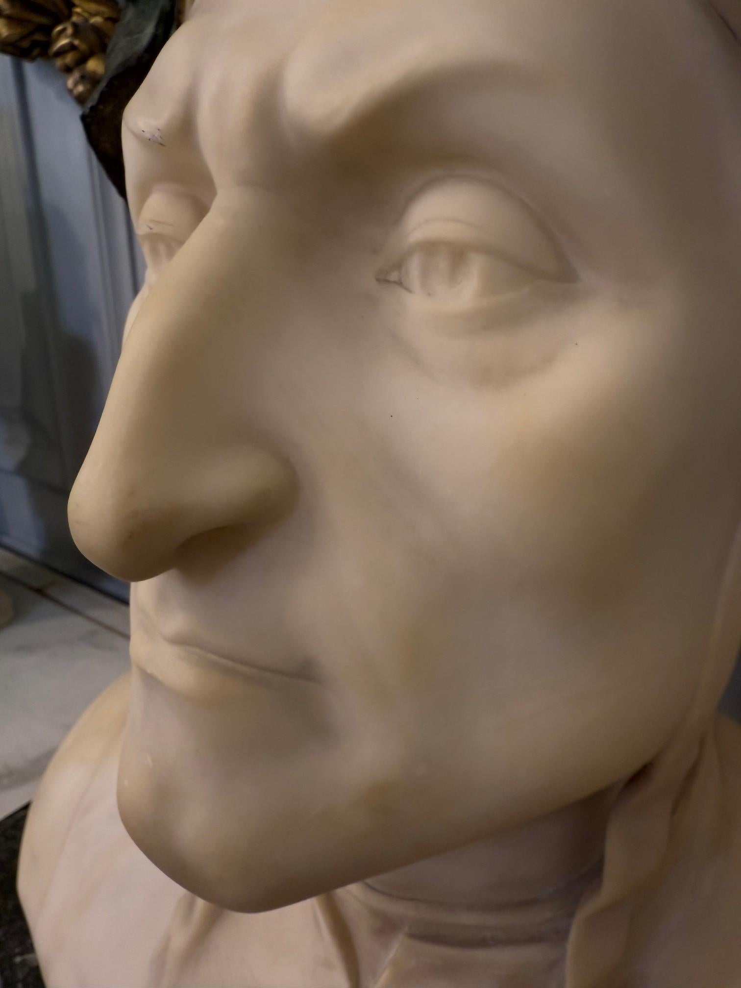 Late 19th Century Alabaster and Bronze Bust Dante Alighieri on a Marble Base For Sale 9